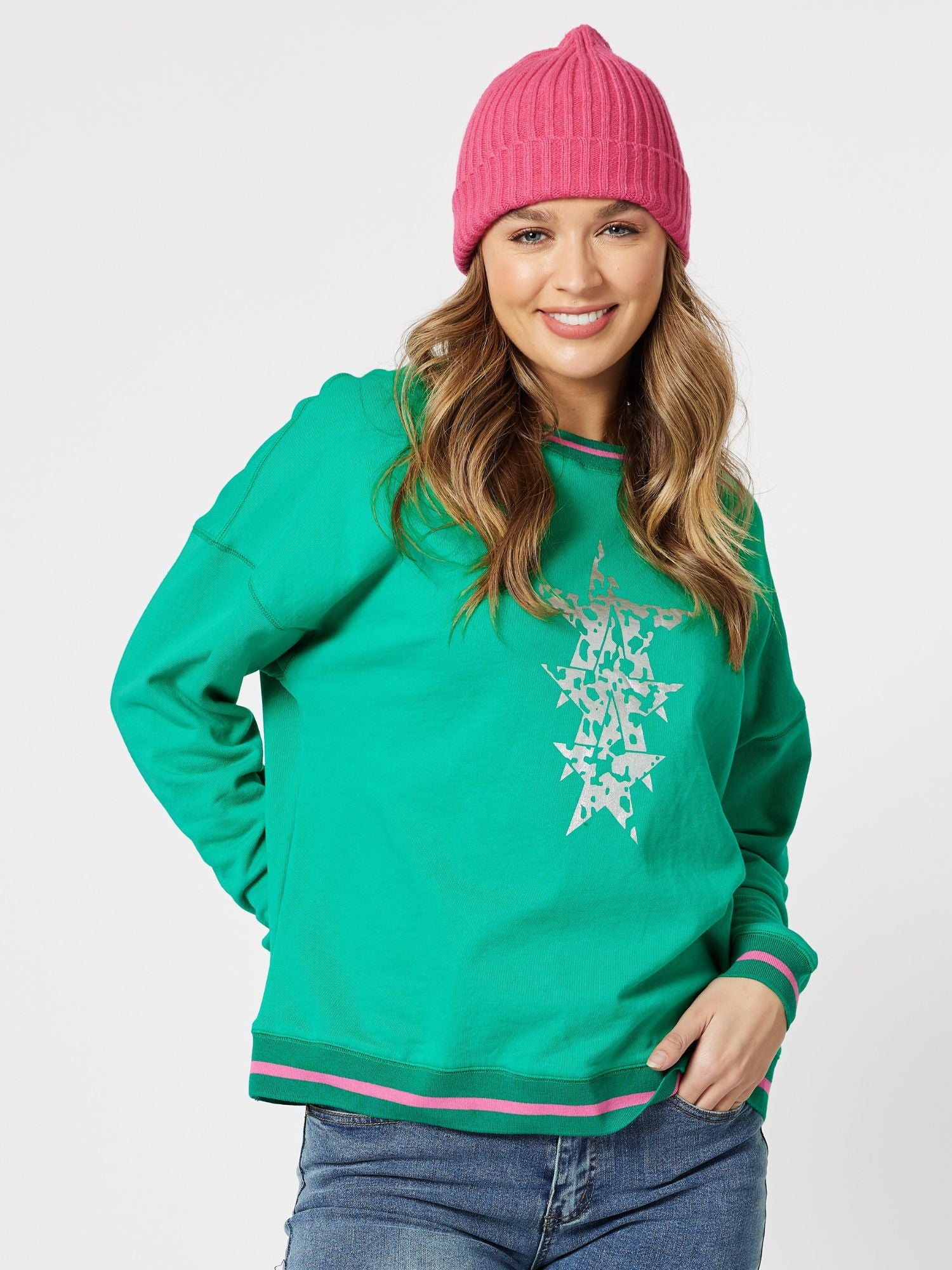 Olivia Cotton Star Sweatshirt - Jade