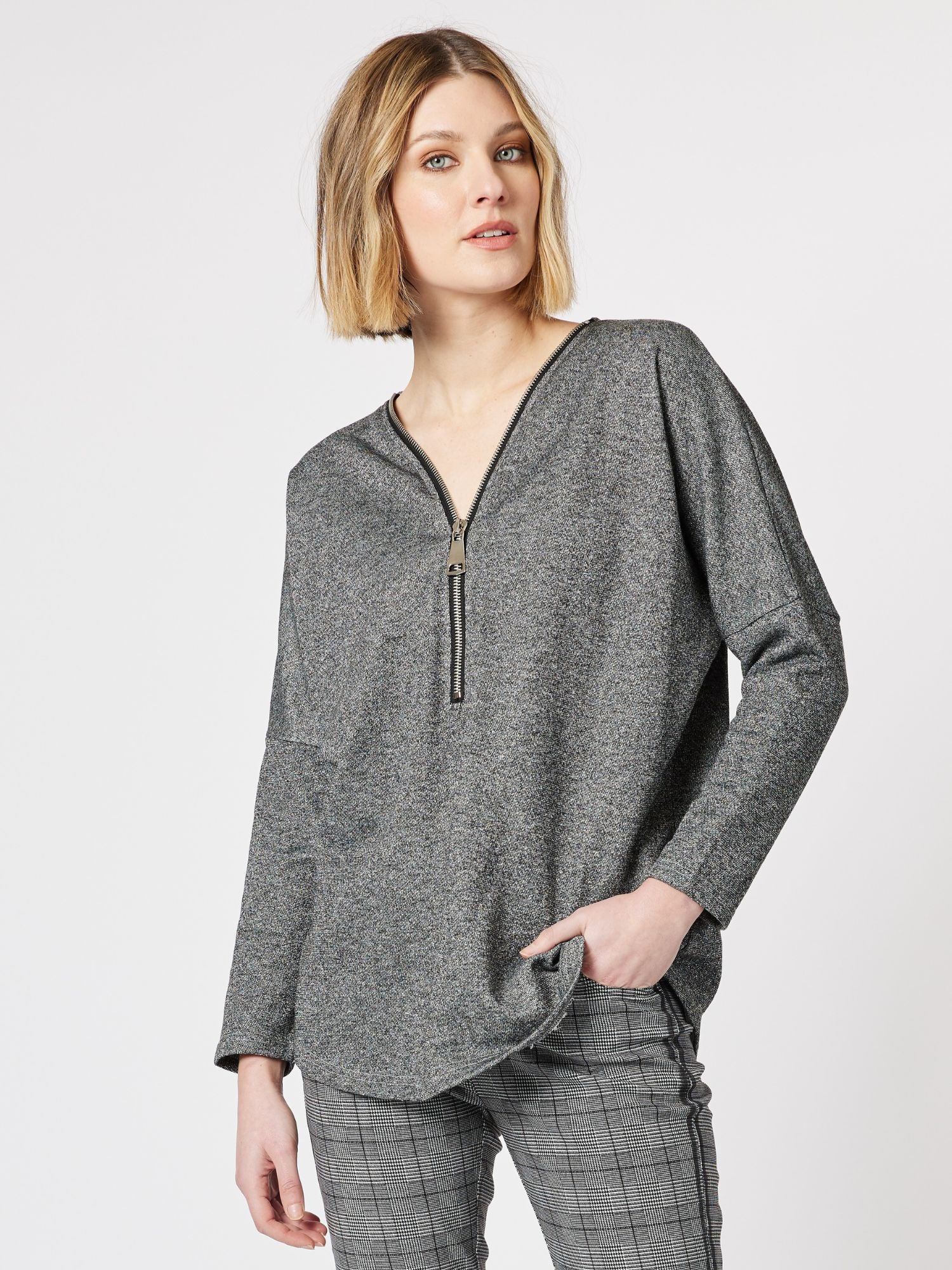 Platinum Zip Detail Top - Metallic