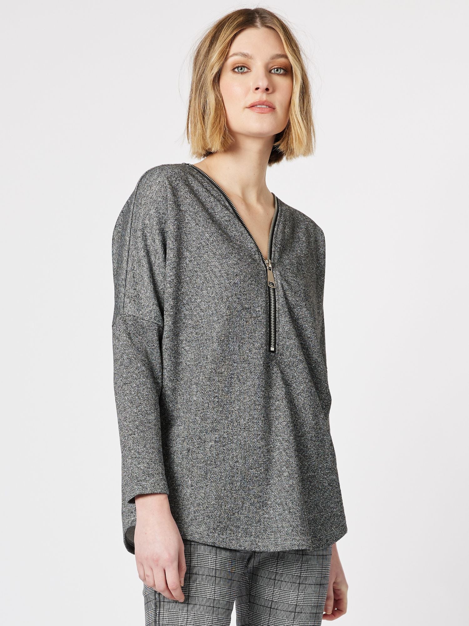 Platinum Zip Detail Top - Metallic