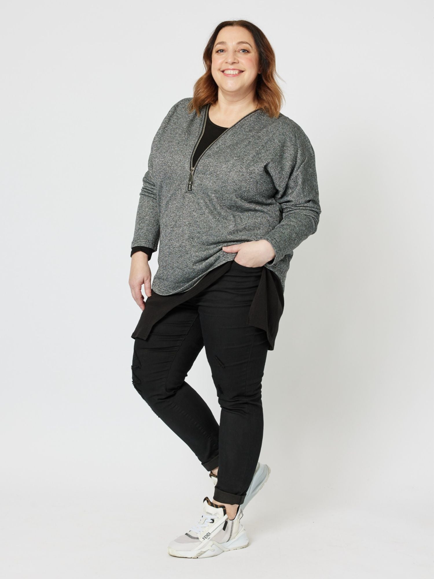 Platinum Zip Detail Top - Metallic