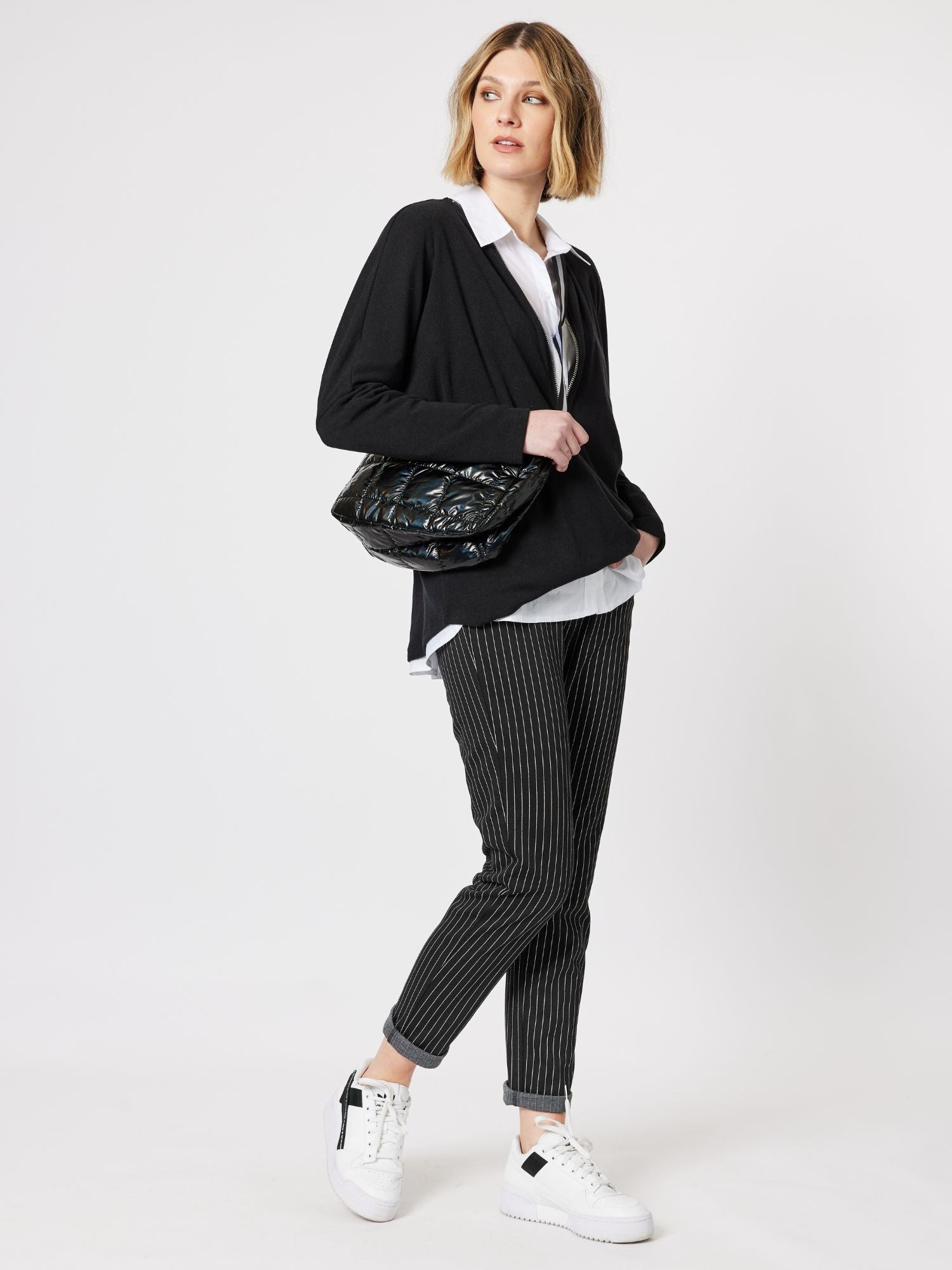 Batwing Zip Detail Knit Top - Black