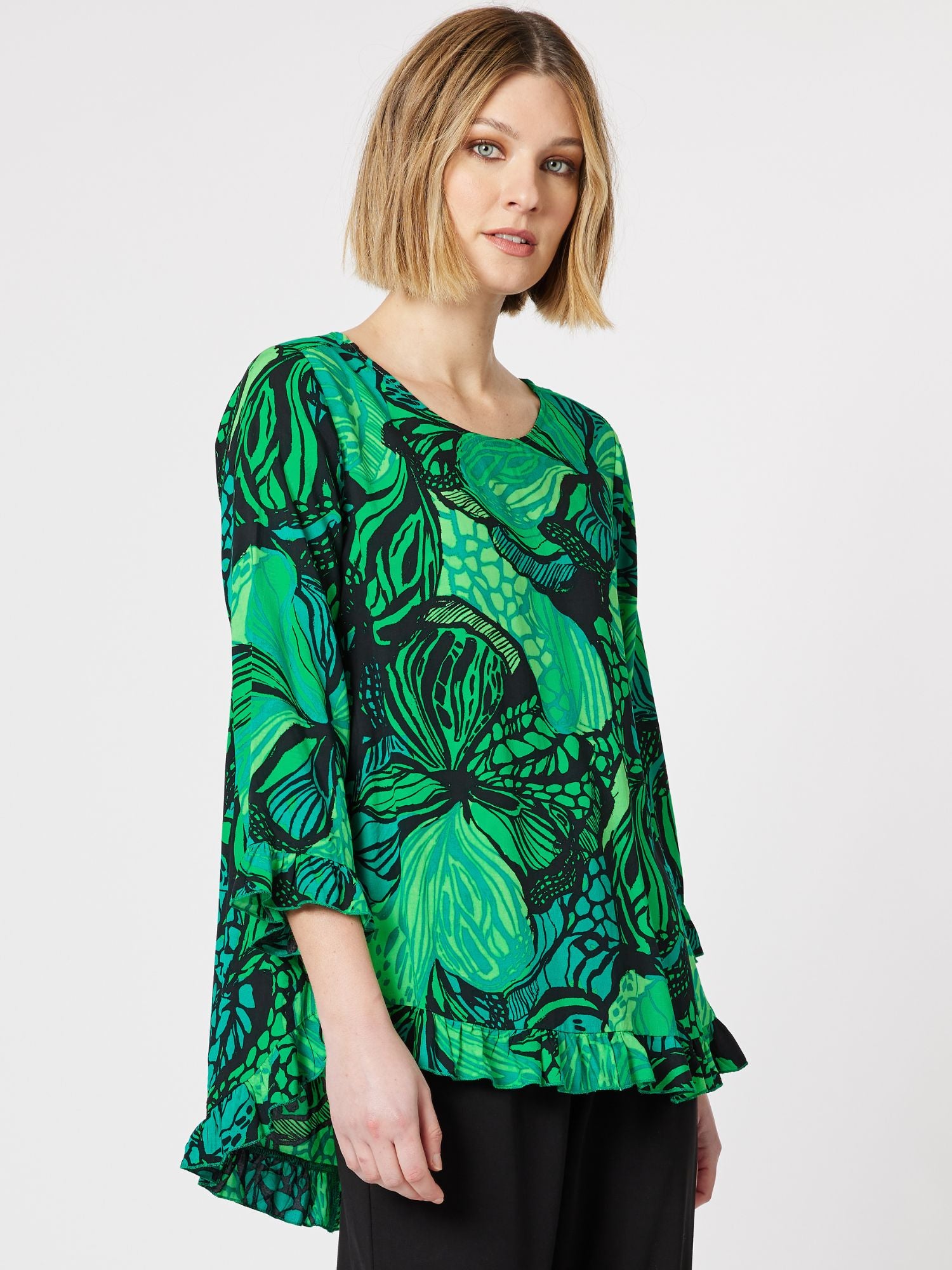Katrina Printed 3/4 Sleeve Top - Green