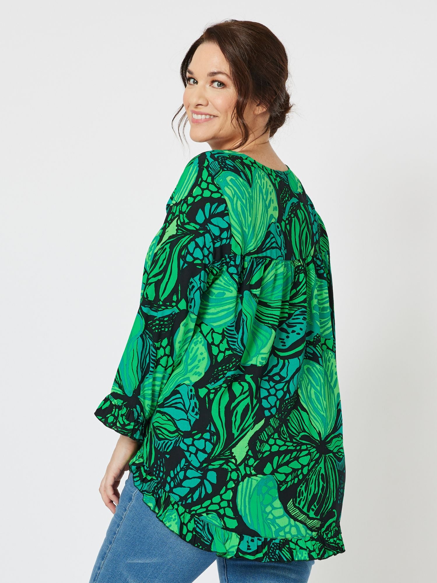 Katrina Printed 3/4 Sleeve Top - Green