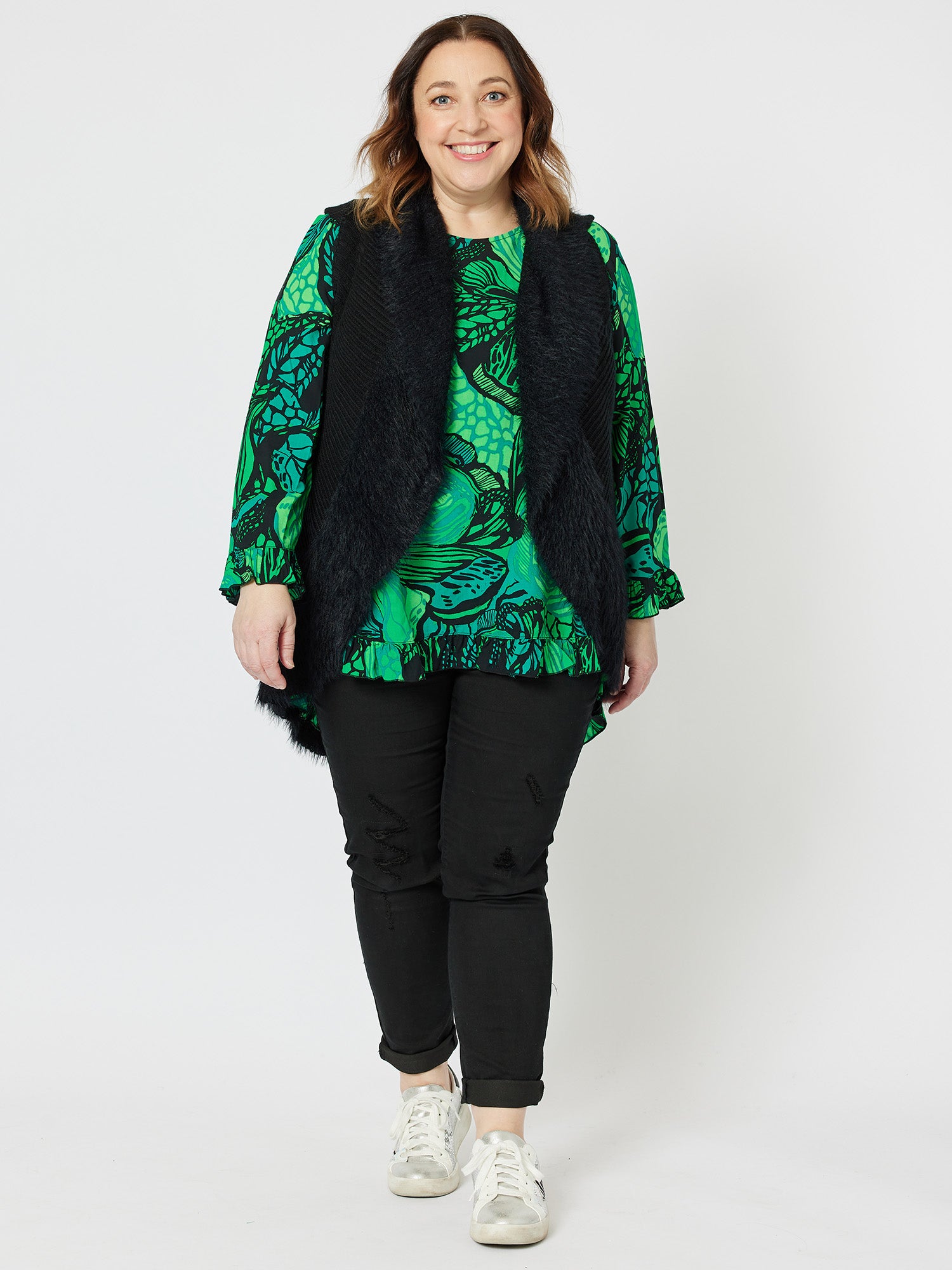 Katrina Printed 3/4 Sleeve Top - Green