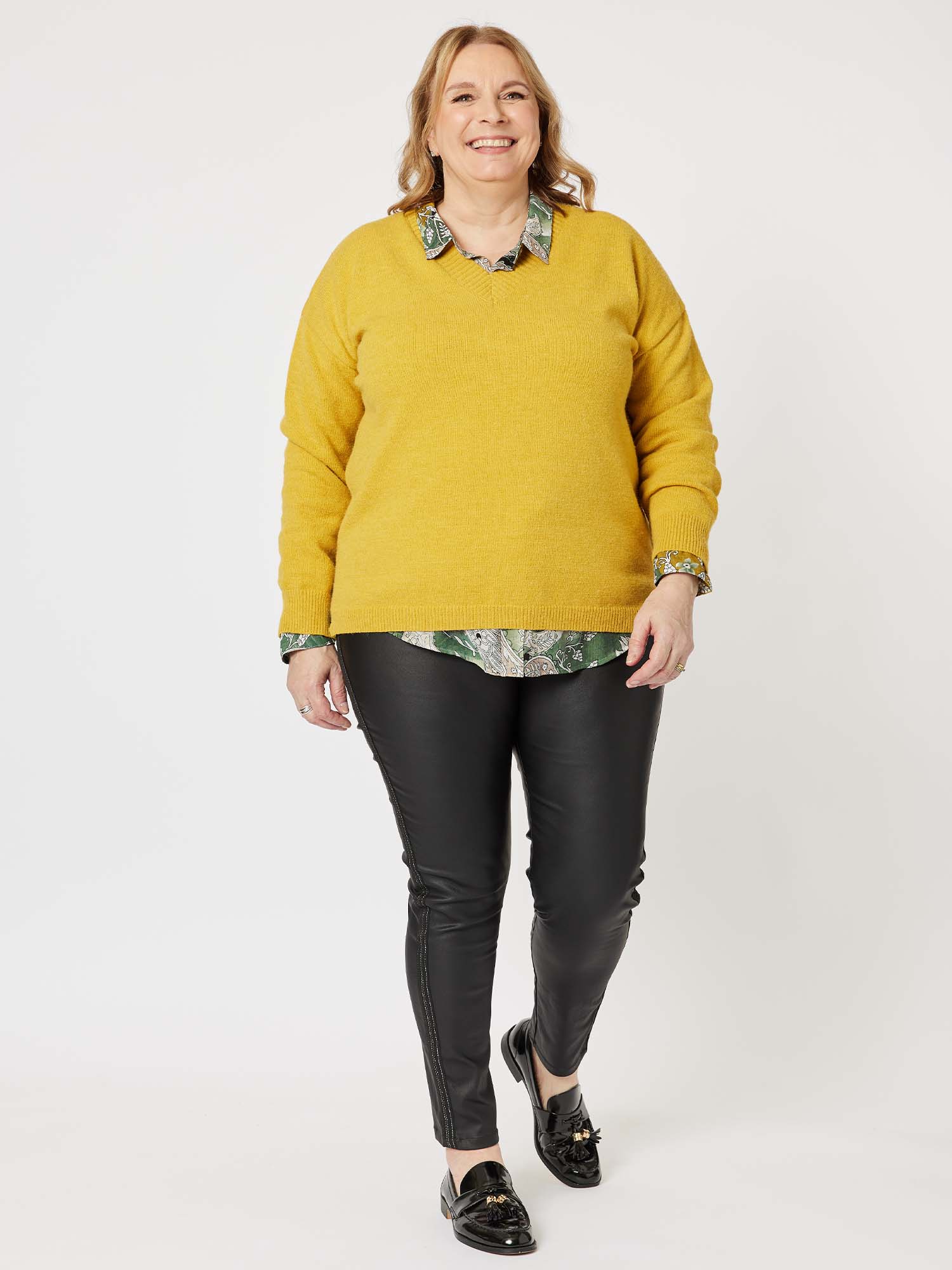 Valerie V neck Knit Top Jumper - Pickle