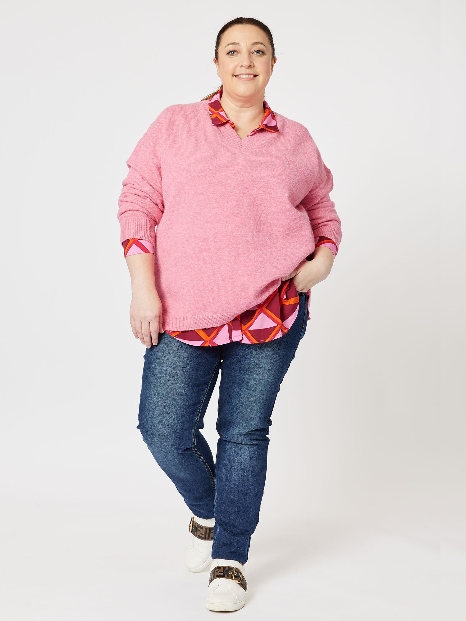 Valerie V neck Knit Top Jumper - Rose