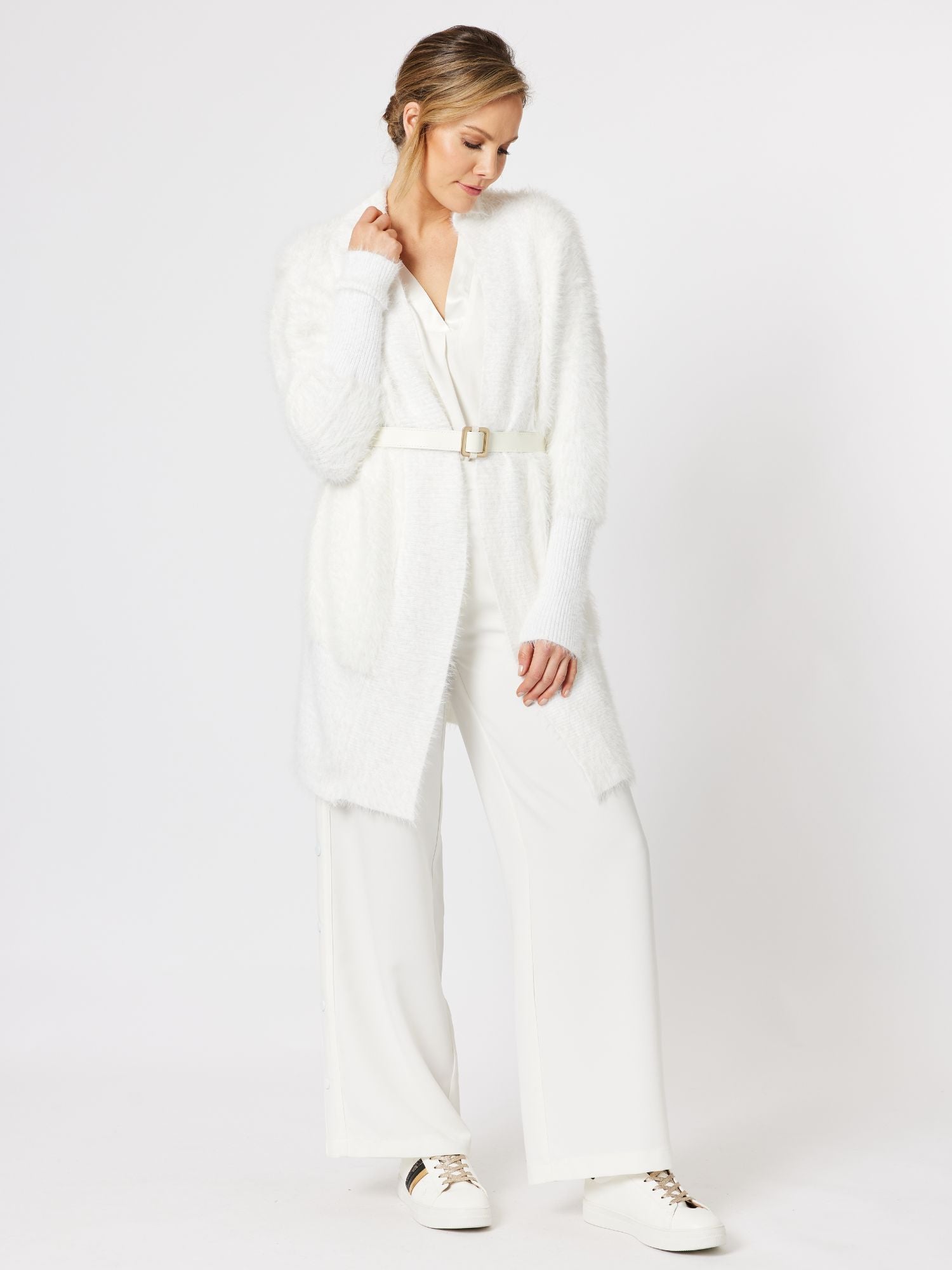 Feather Knit Top 2 Way Cardigan - Winter White