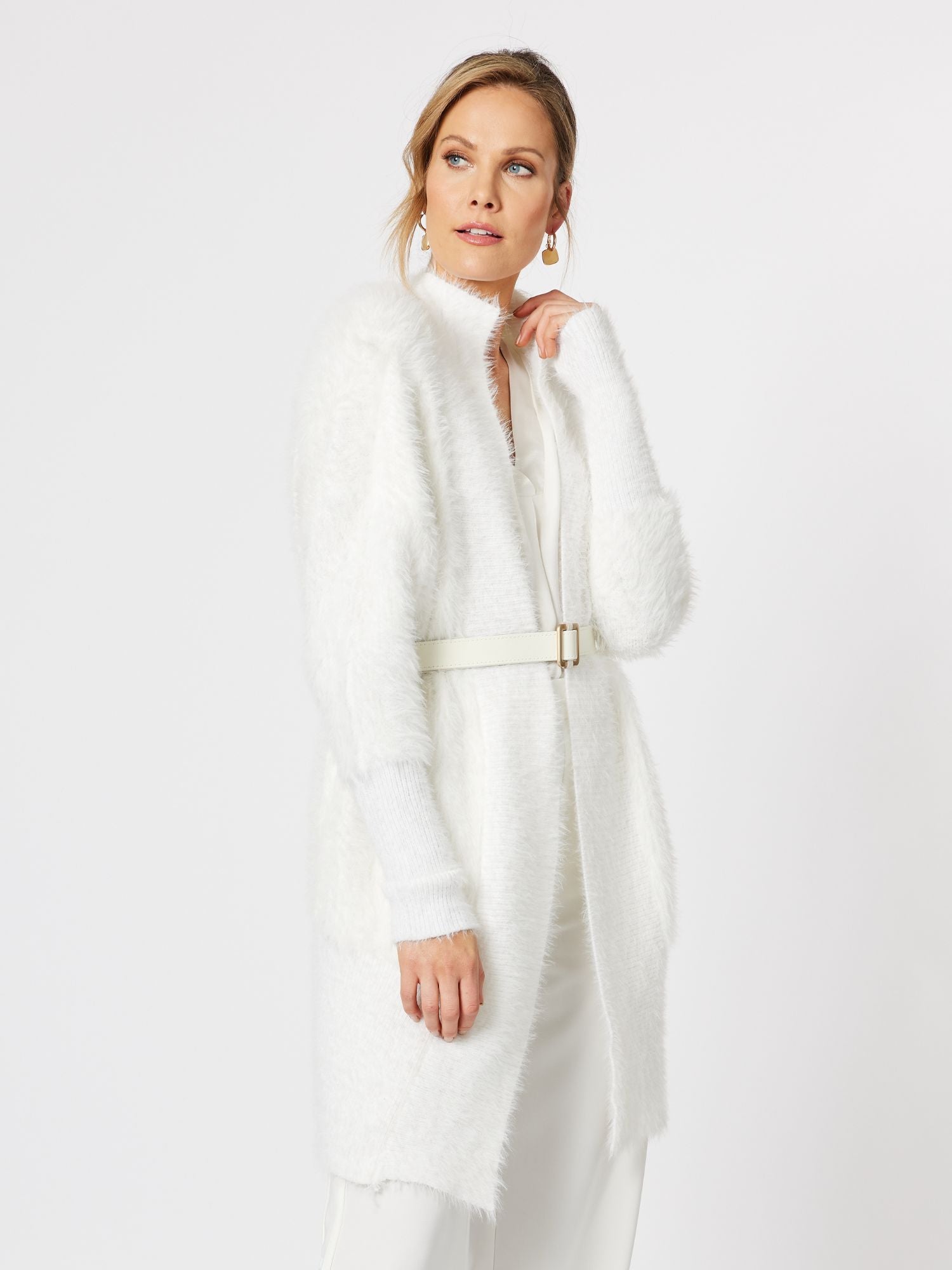 Feather Knit Top 2 Way Cardigan - Winter White
