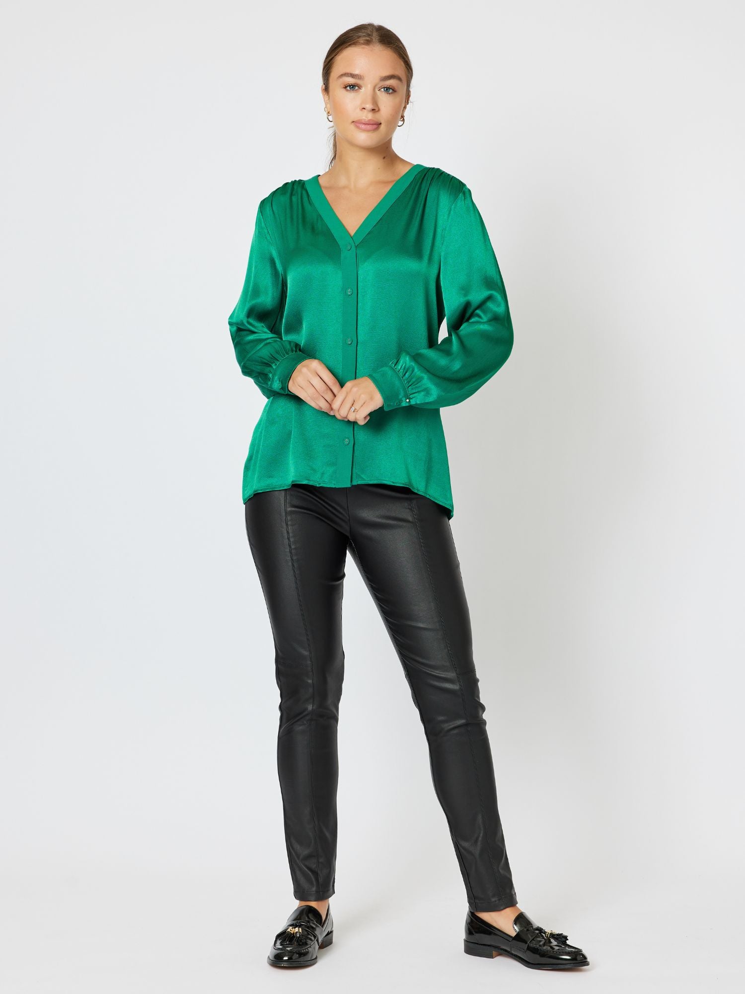 Leigh Pull On Wet Look Pant - Black