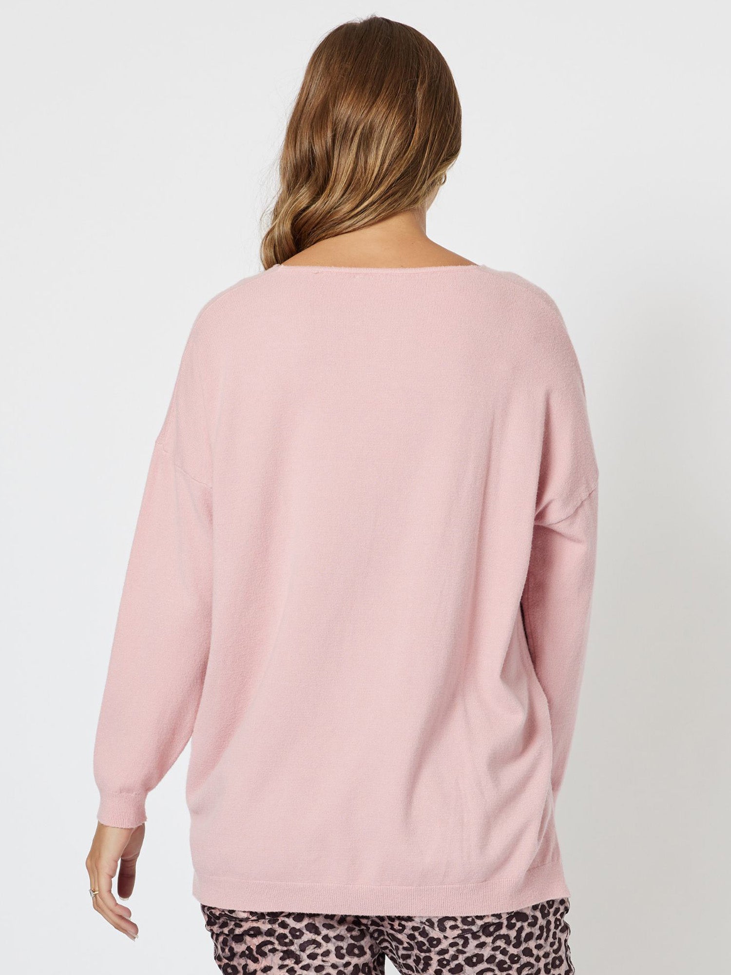 Star V neck Knit Top - Rose