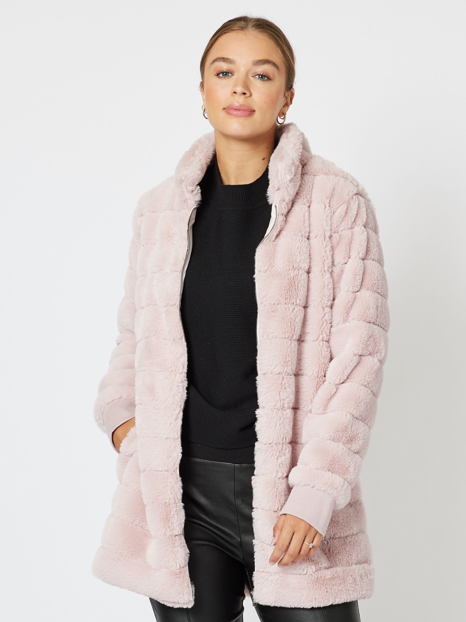 Princess Faux Fur Longline Jacket - Blush