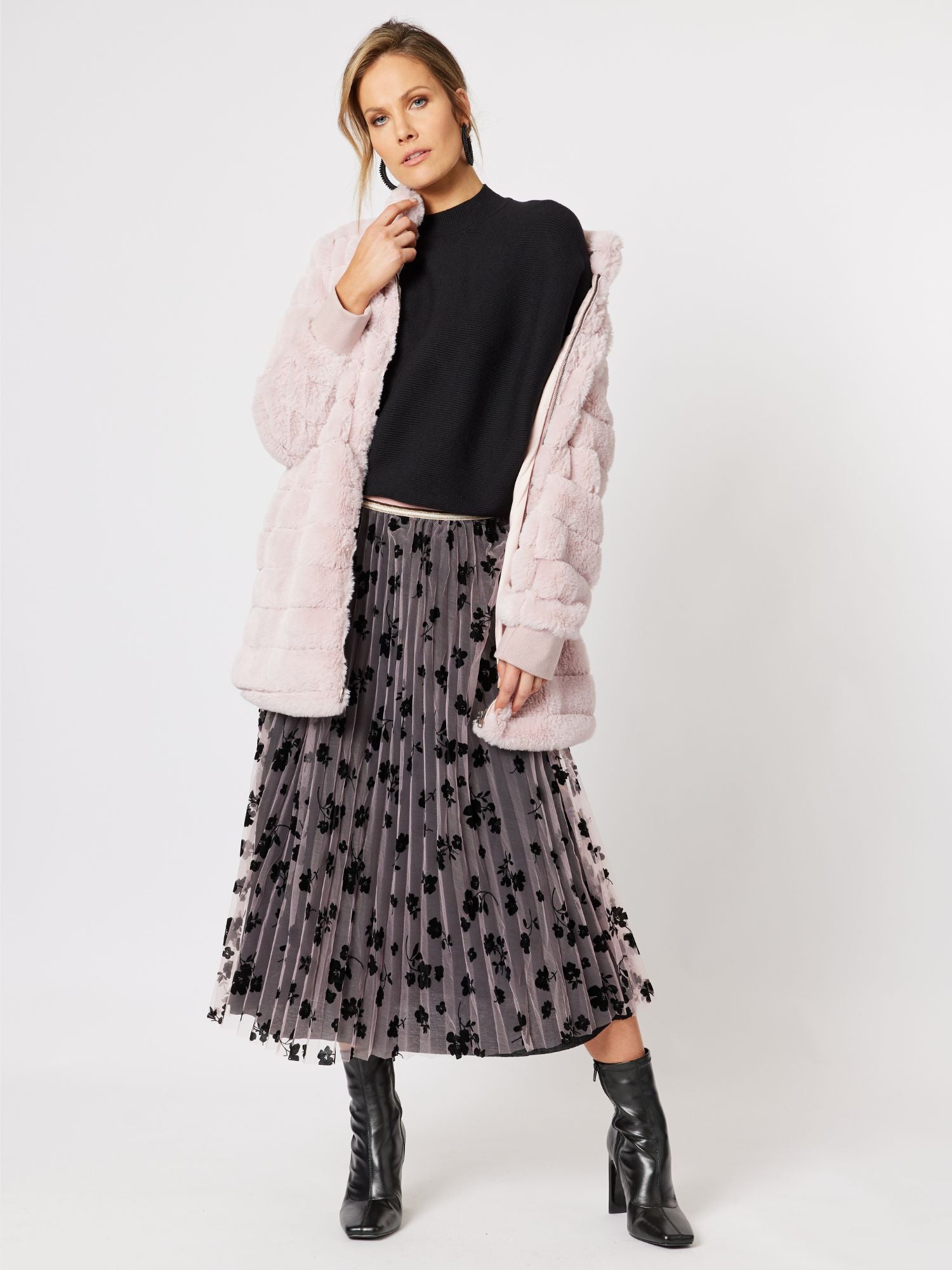 Princess Faux Fur Longline Jacket - Blush