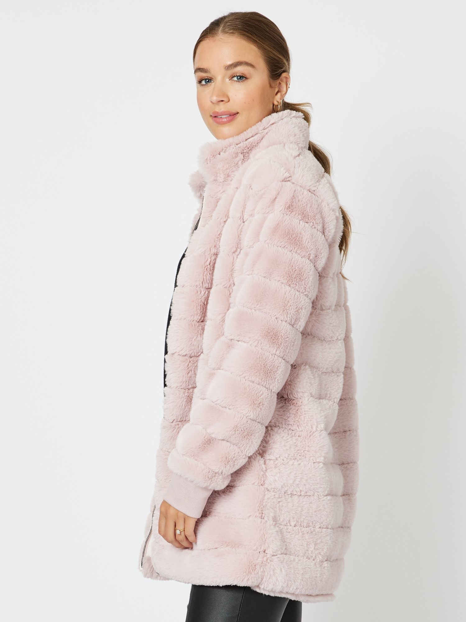 Princess Faux Fur Longline Jacket - Blush