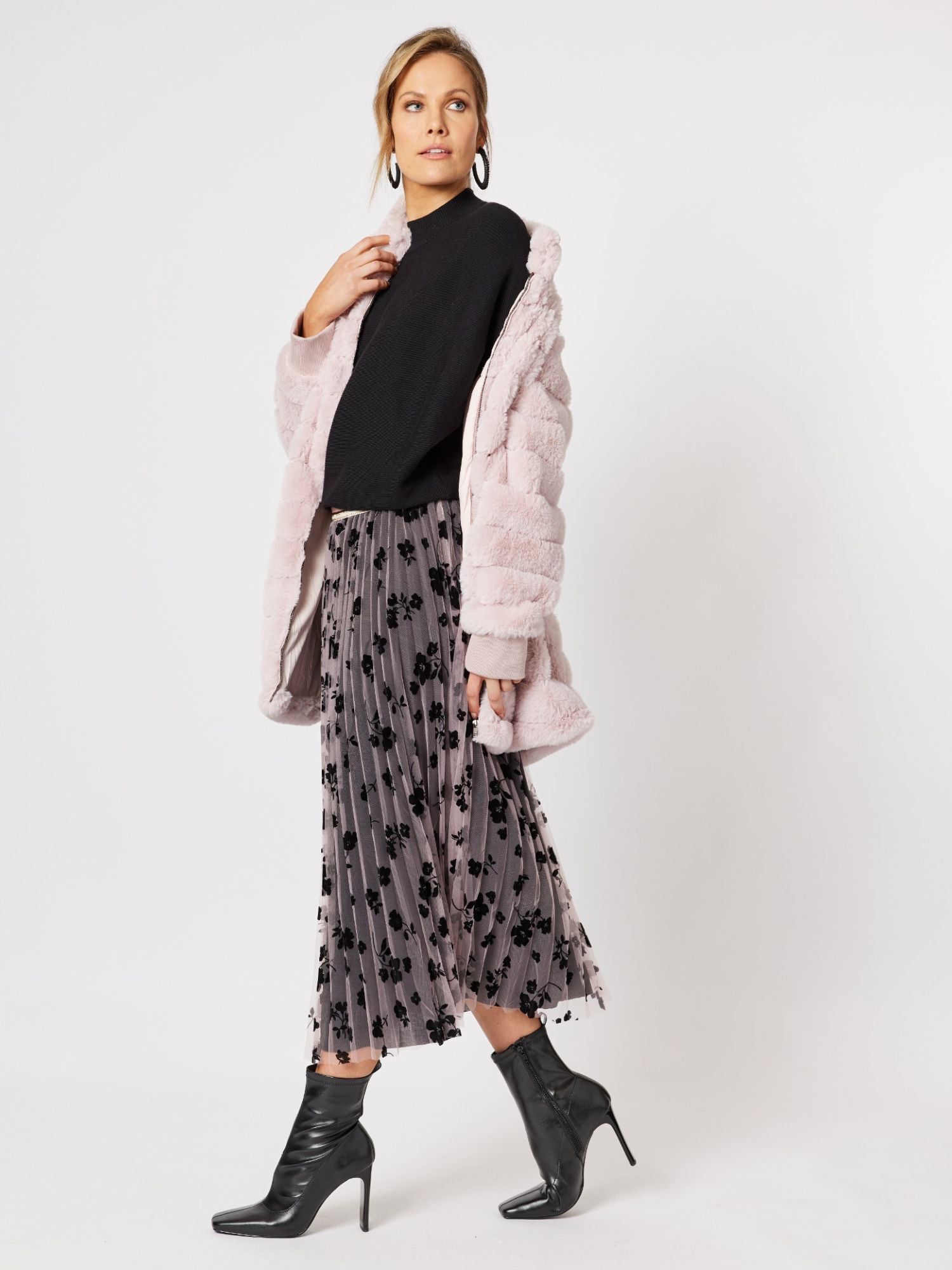 Princess Faux Fur Longline Jacket - Blush