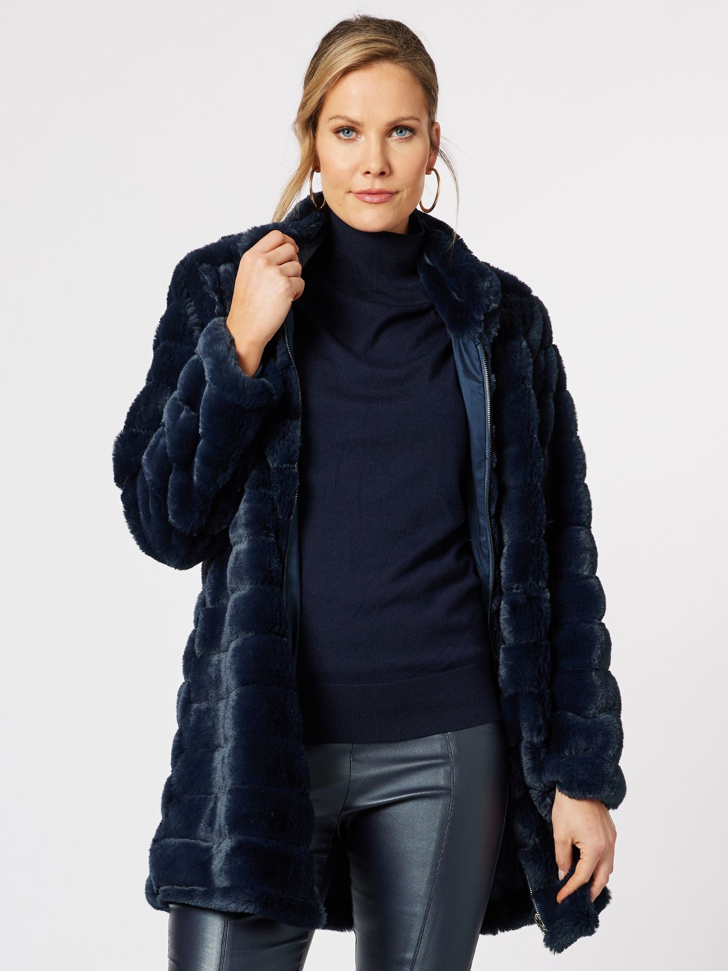 Princess Faux Fur Longline Jacket - Midnight