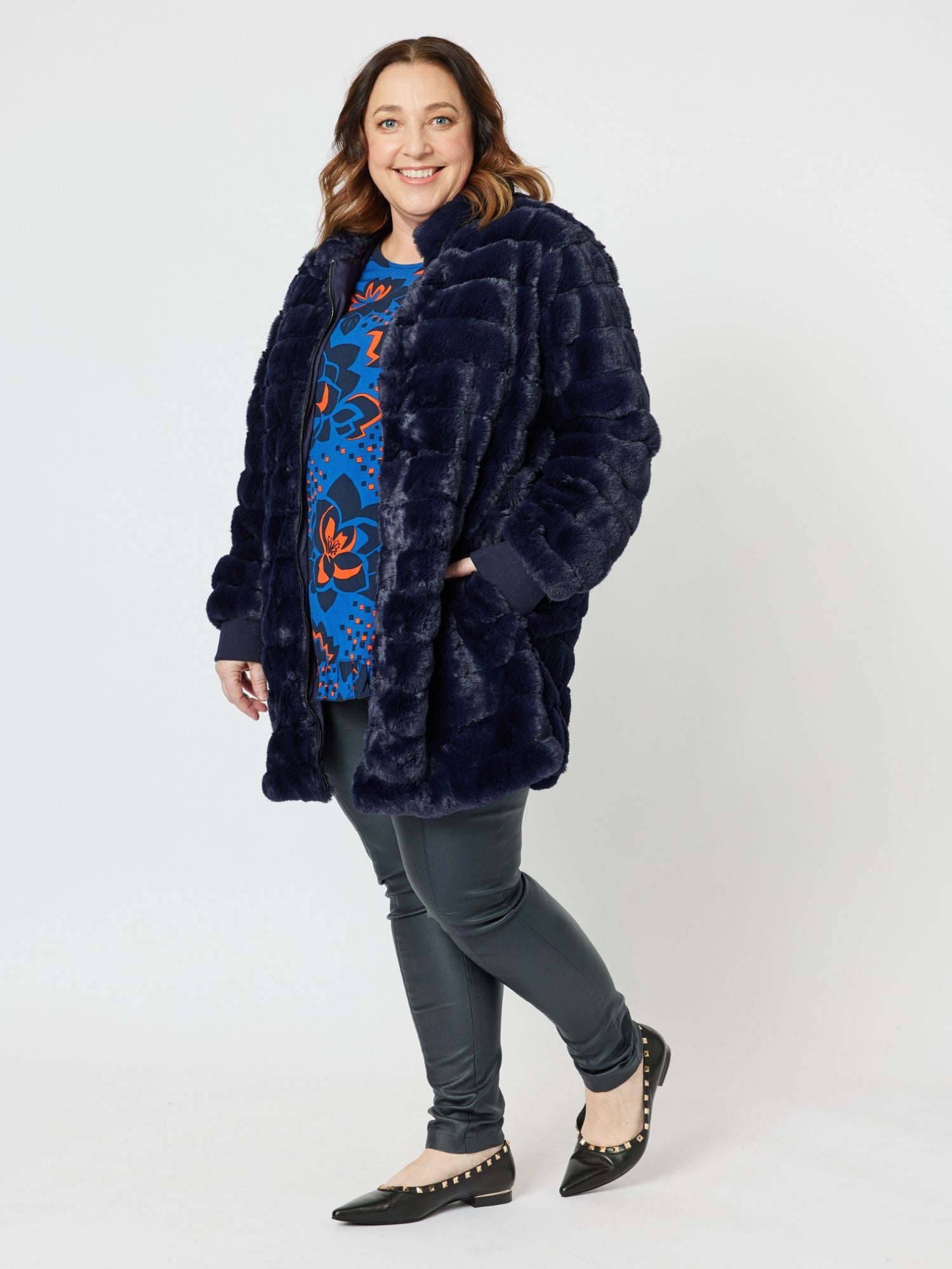 Princess Faux Fur Longline Jacket - Midnight