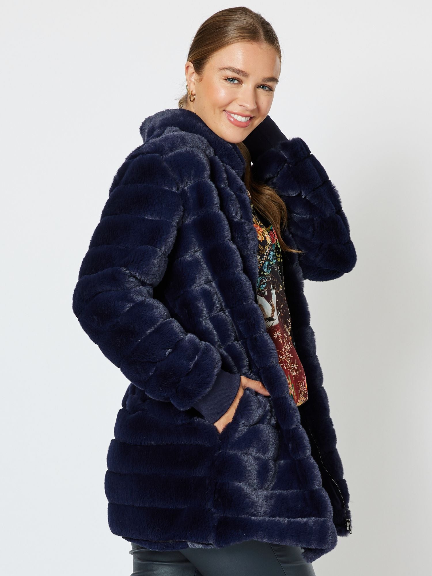 Princess Faux Fur Longline Jacket - Midnight