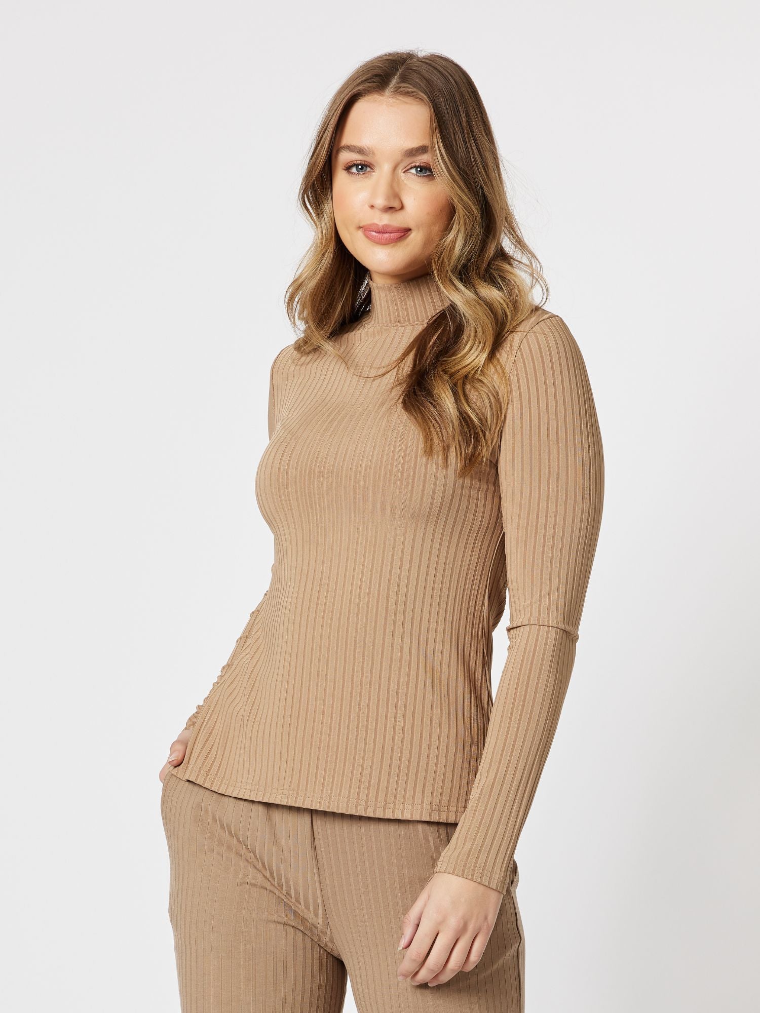 Courtney Mock Neck Skivvy Top - Toffee