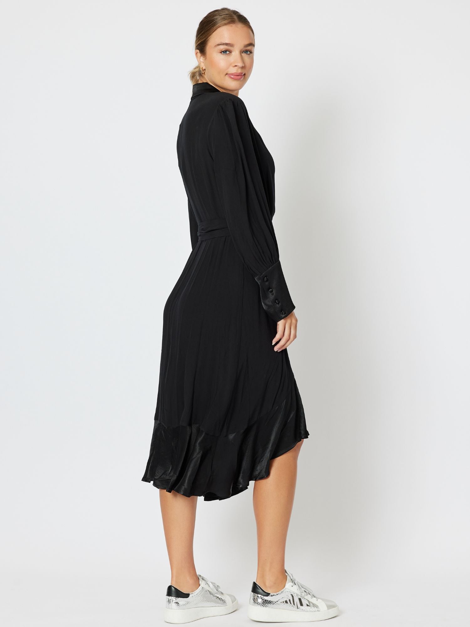 Tuxedo Satin Wrap Dress - Black – RC & Co