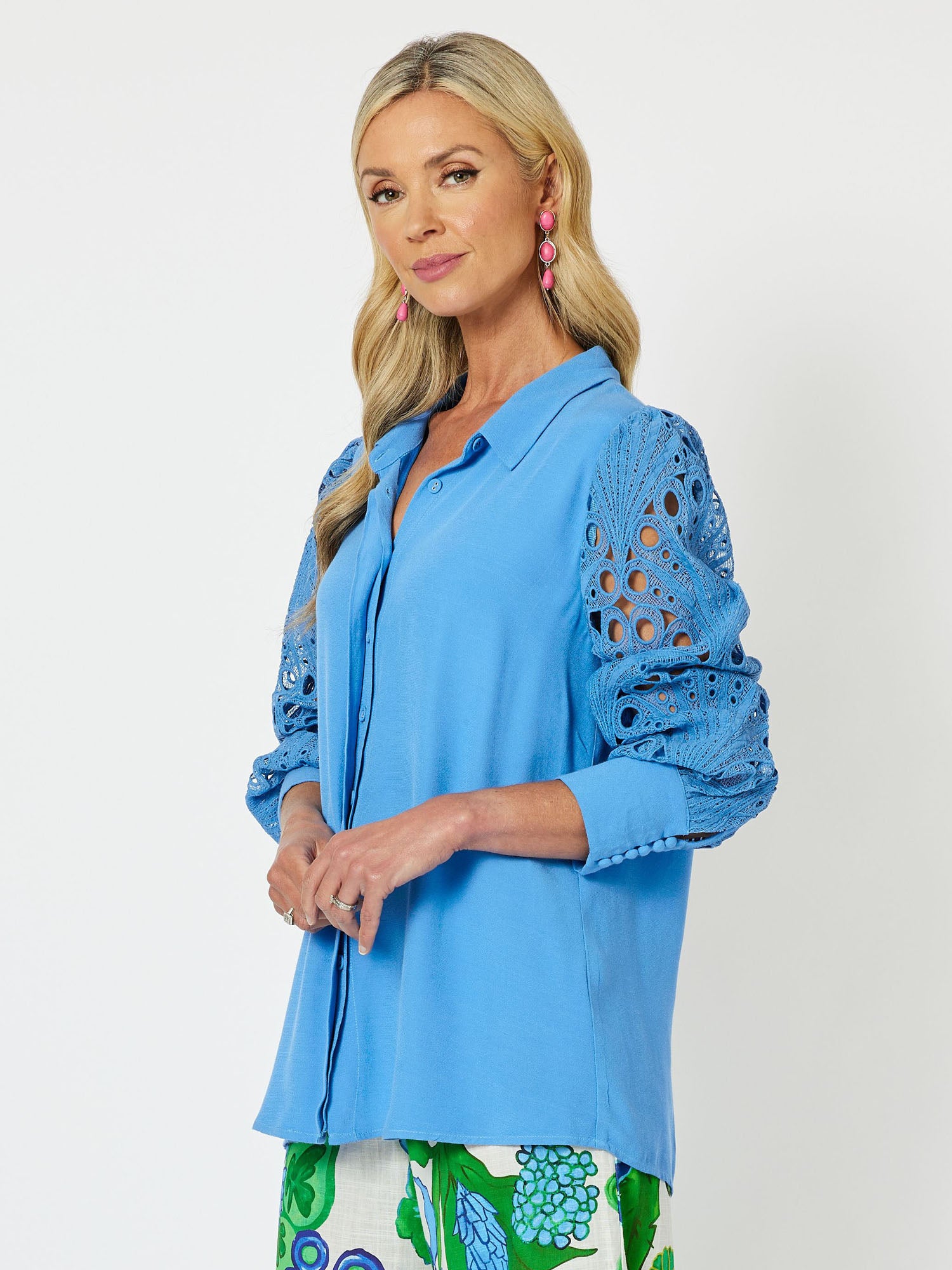 Brodie Lace Long Sleeve Shirt - Azure Blue