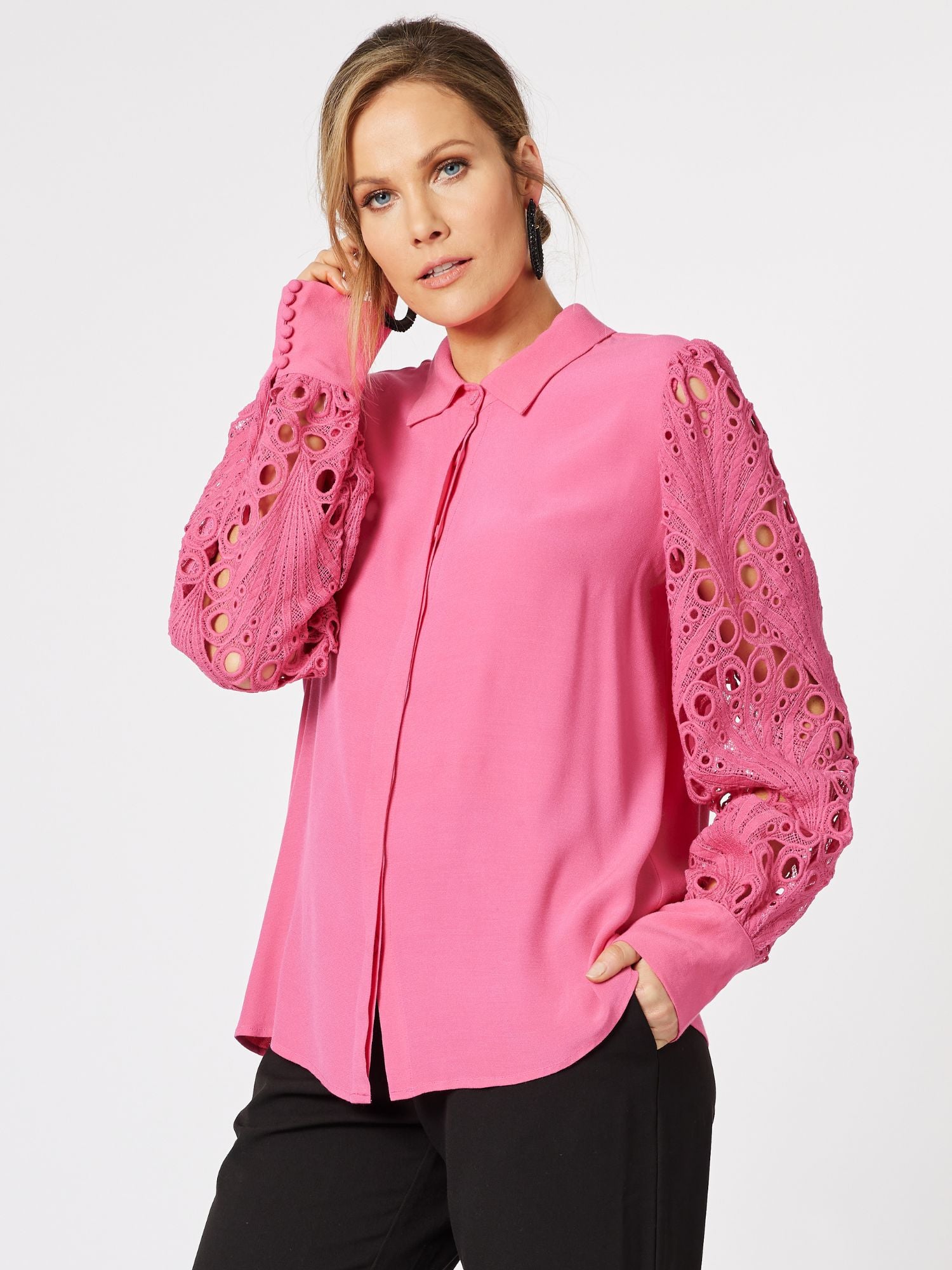 Brodie Lace Shirt - Hot Pink