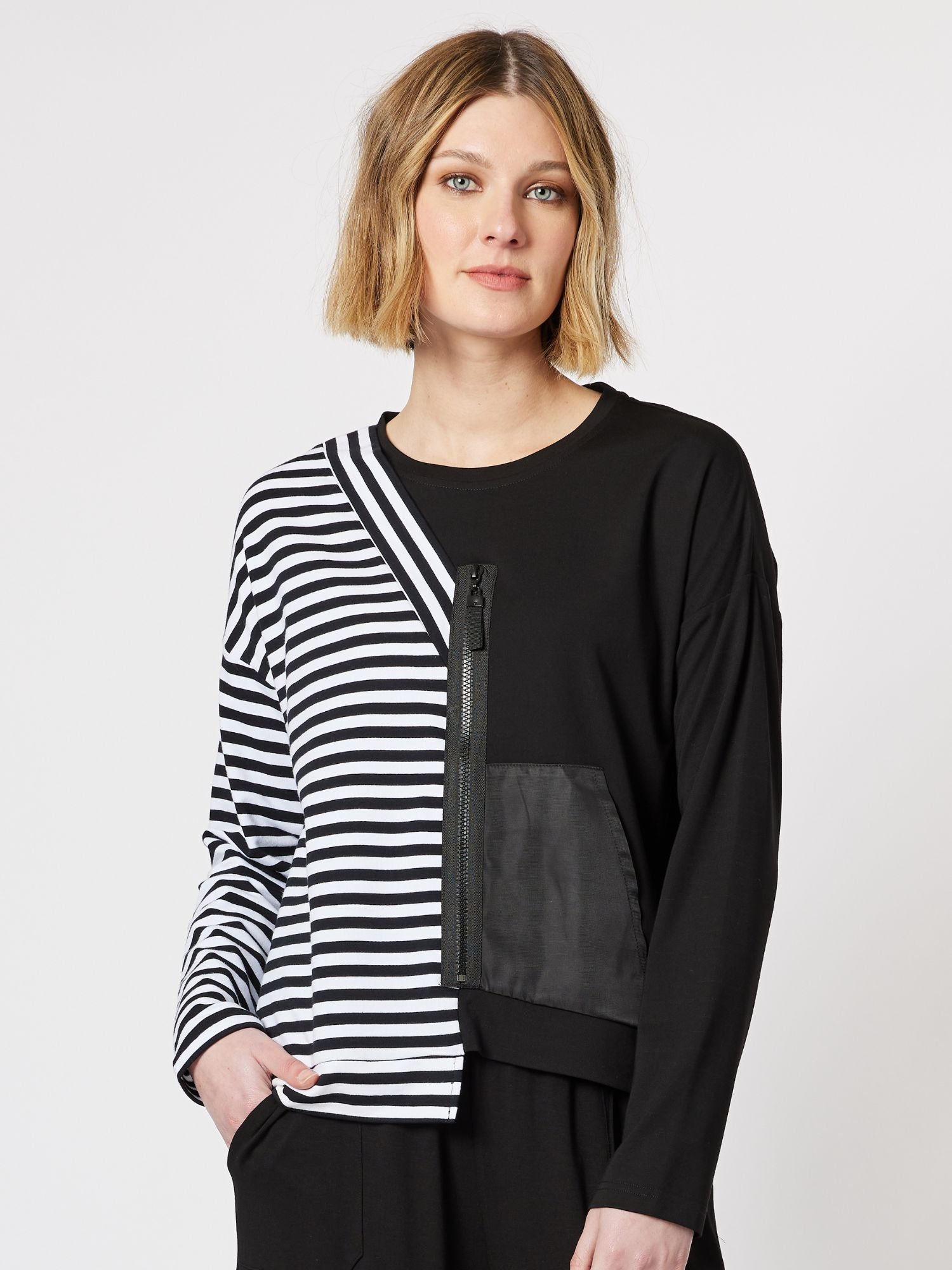 Spliced Stripe Sweatshirt - Black/White