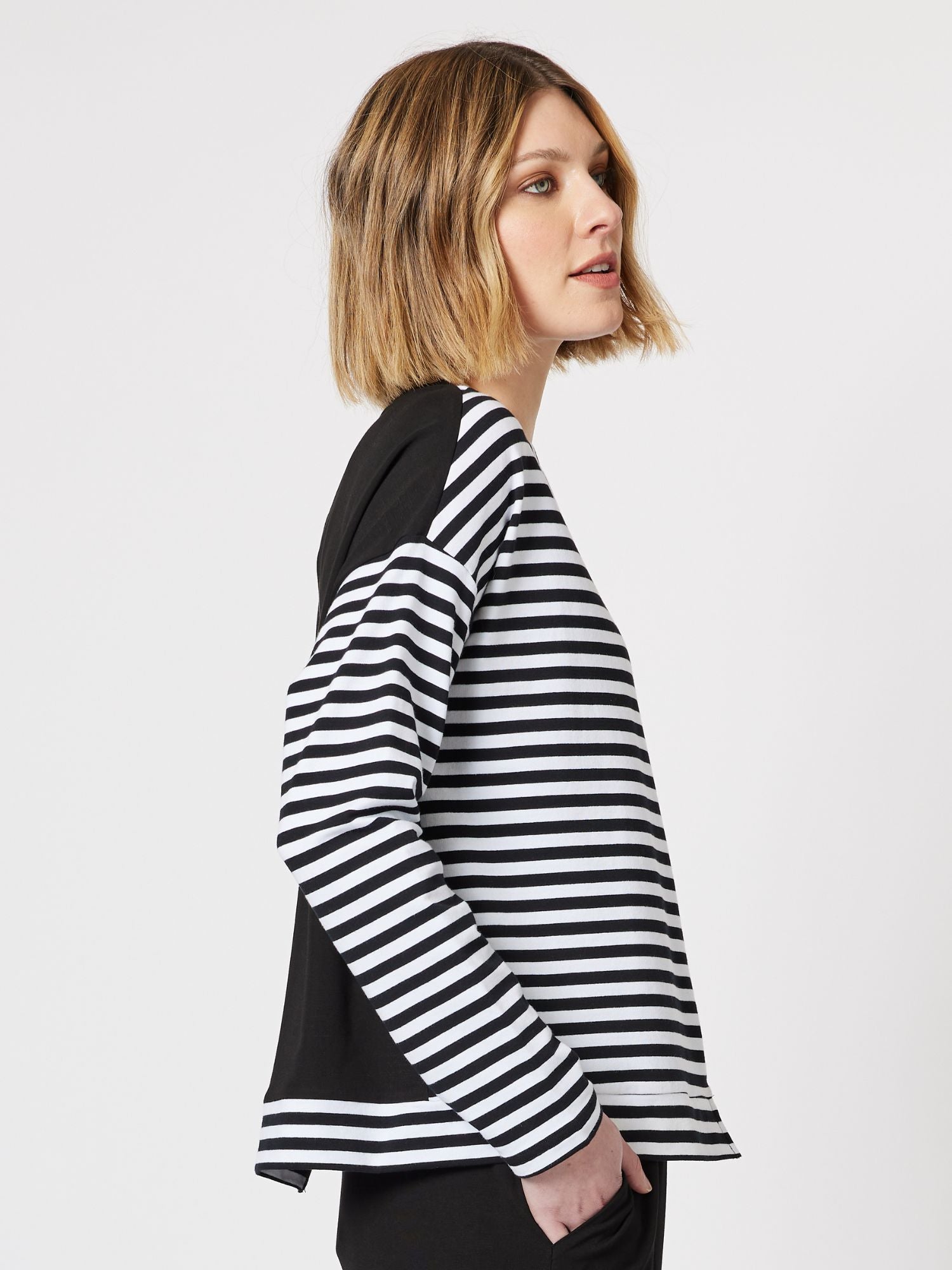 Spliced Stripe Sweatshirt - Black/White