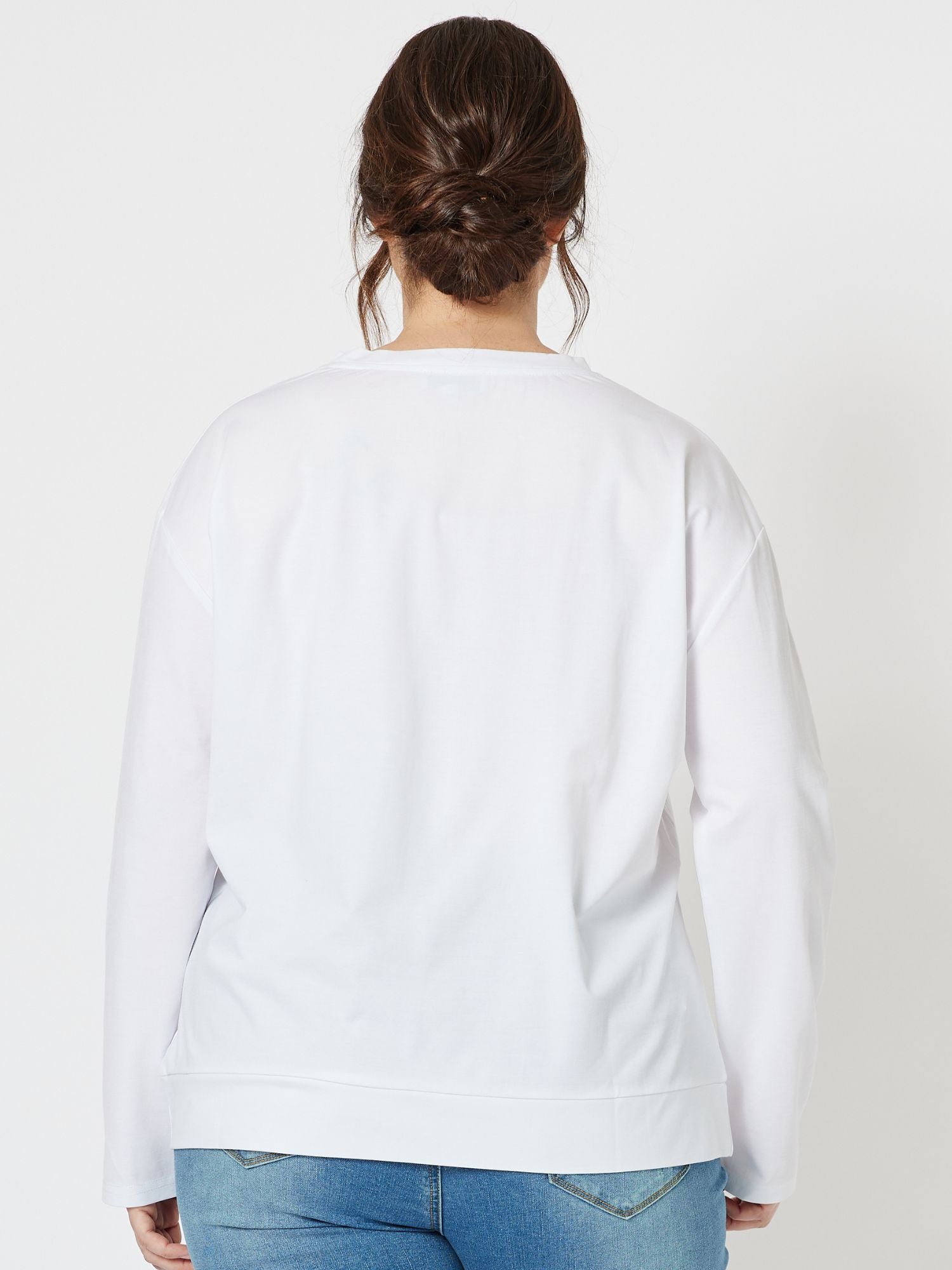 Contrast Stitch Long Sleeve Top - White