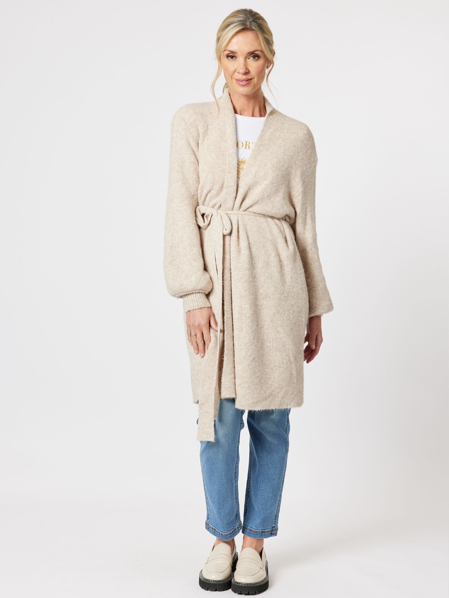 Alison Long Line Cardigan - Natural