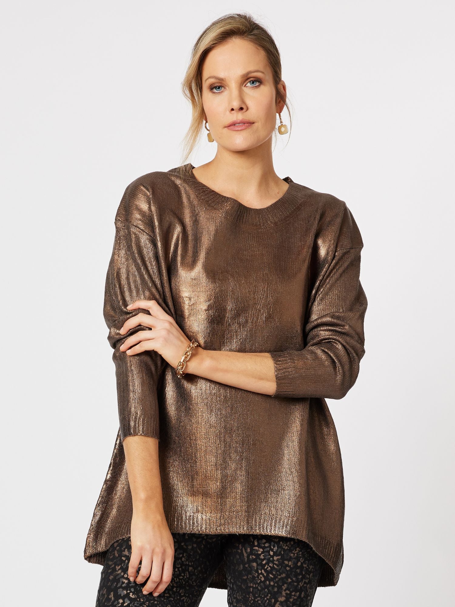 Metallic Knit Top Jumper - Bronze