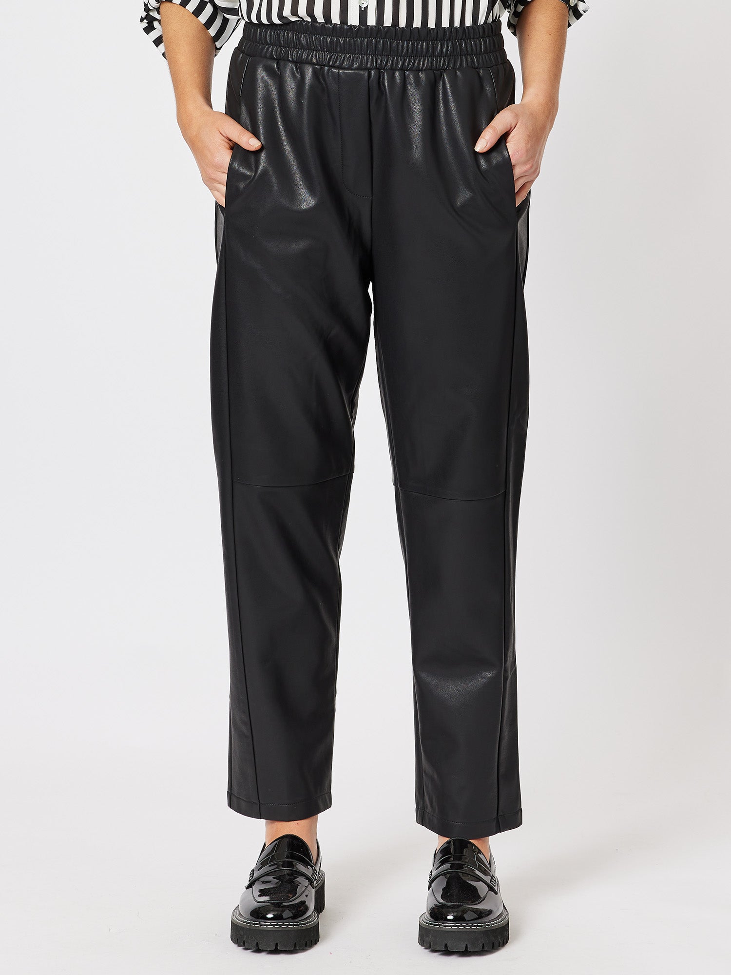 Vegan Leather Pull On Pant - Black