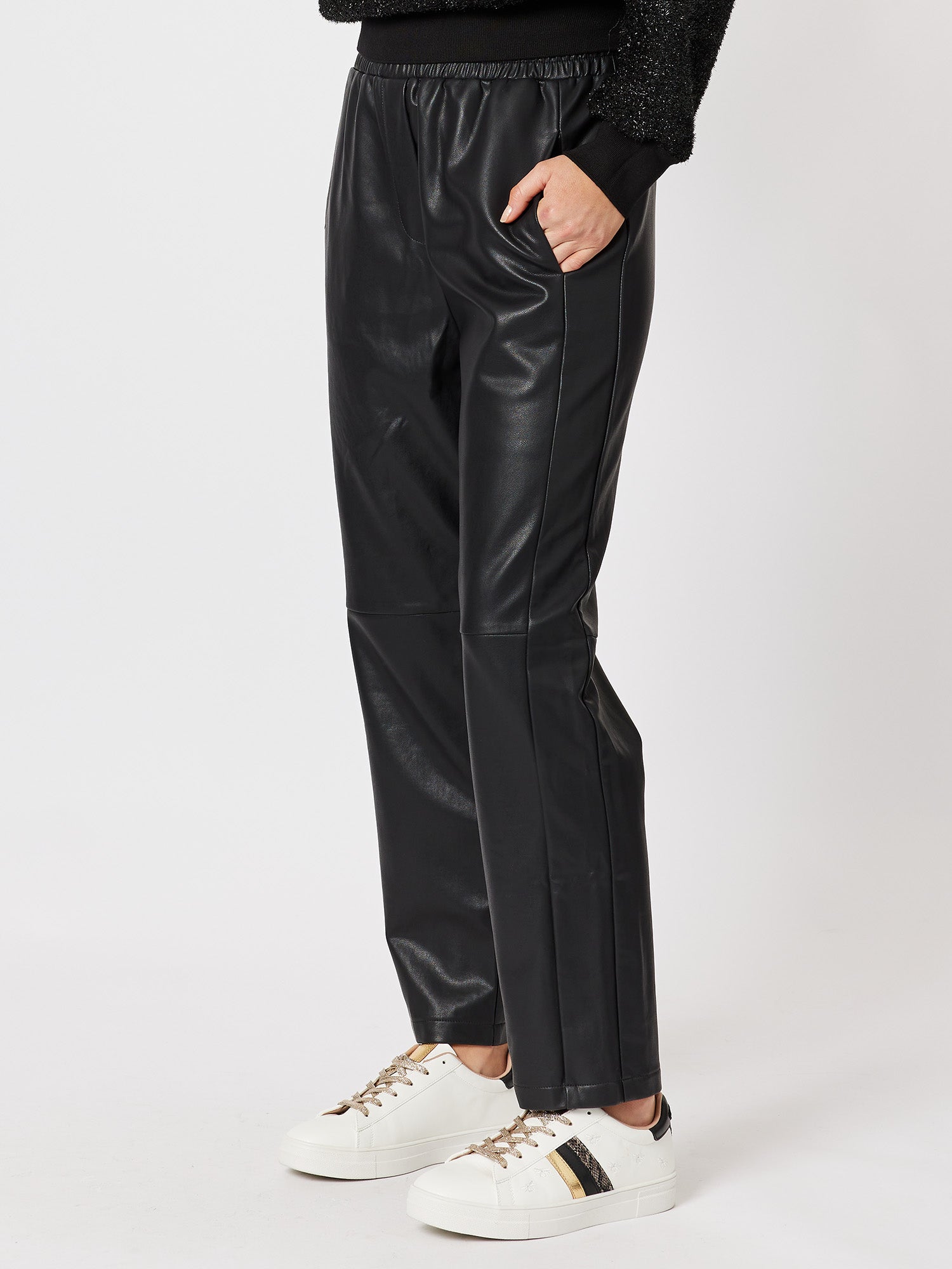 Vegan Leather Pull On Pant - Black