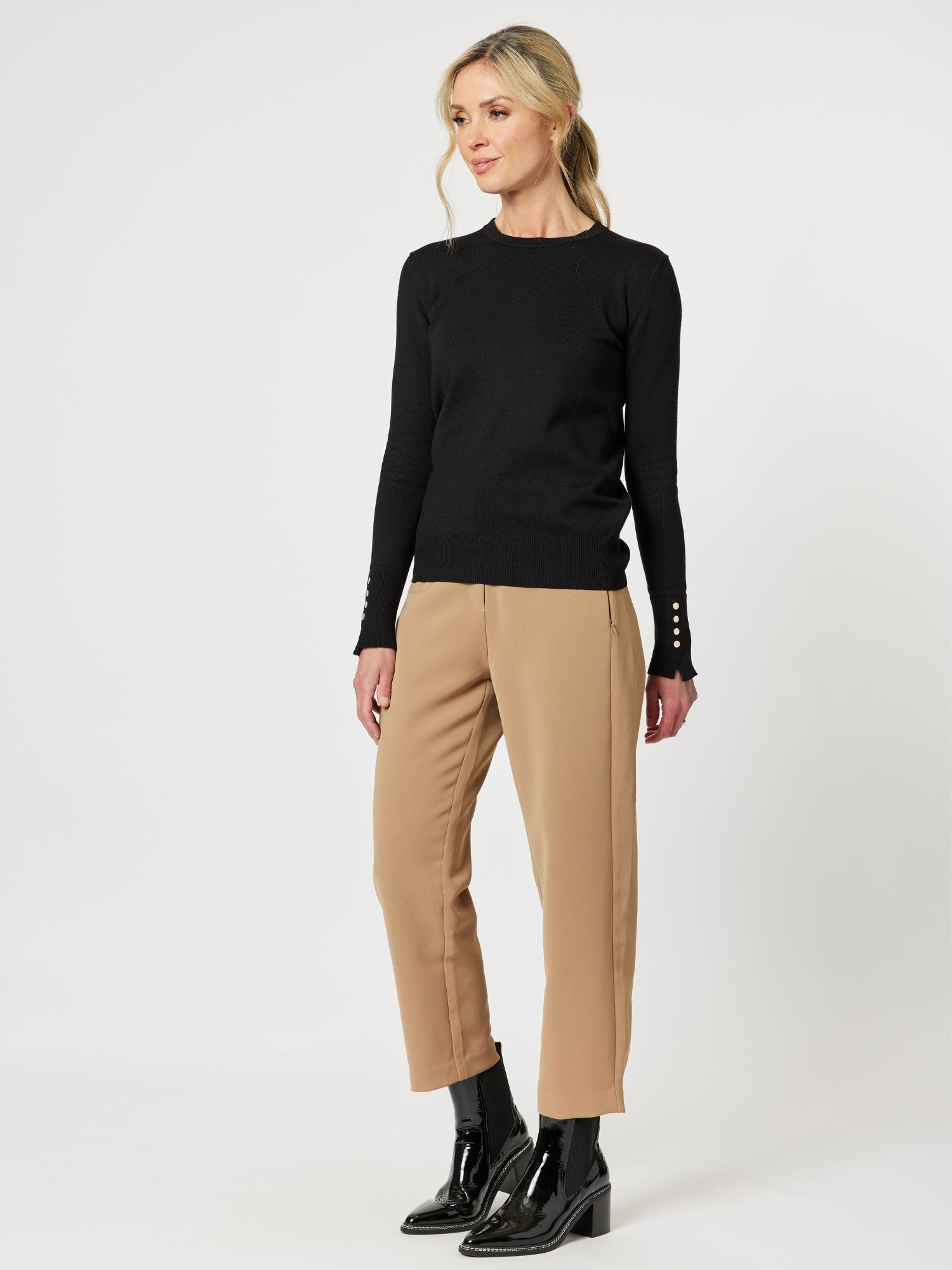 Sara Crew Neck Knit Top Top - Black