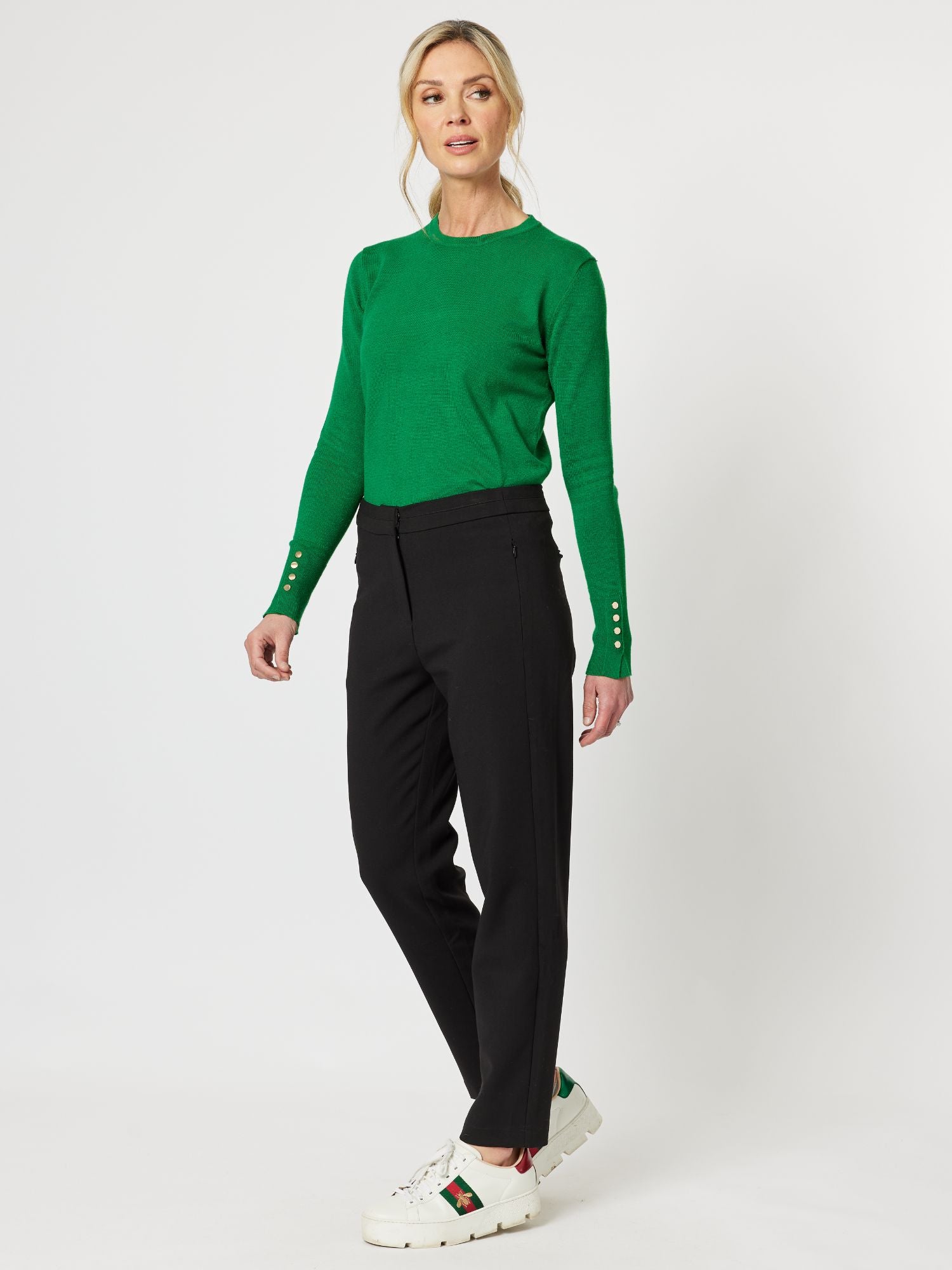 Sara Crew Neck Long Sleeve Knit Top Jumper - Emerald