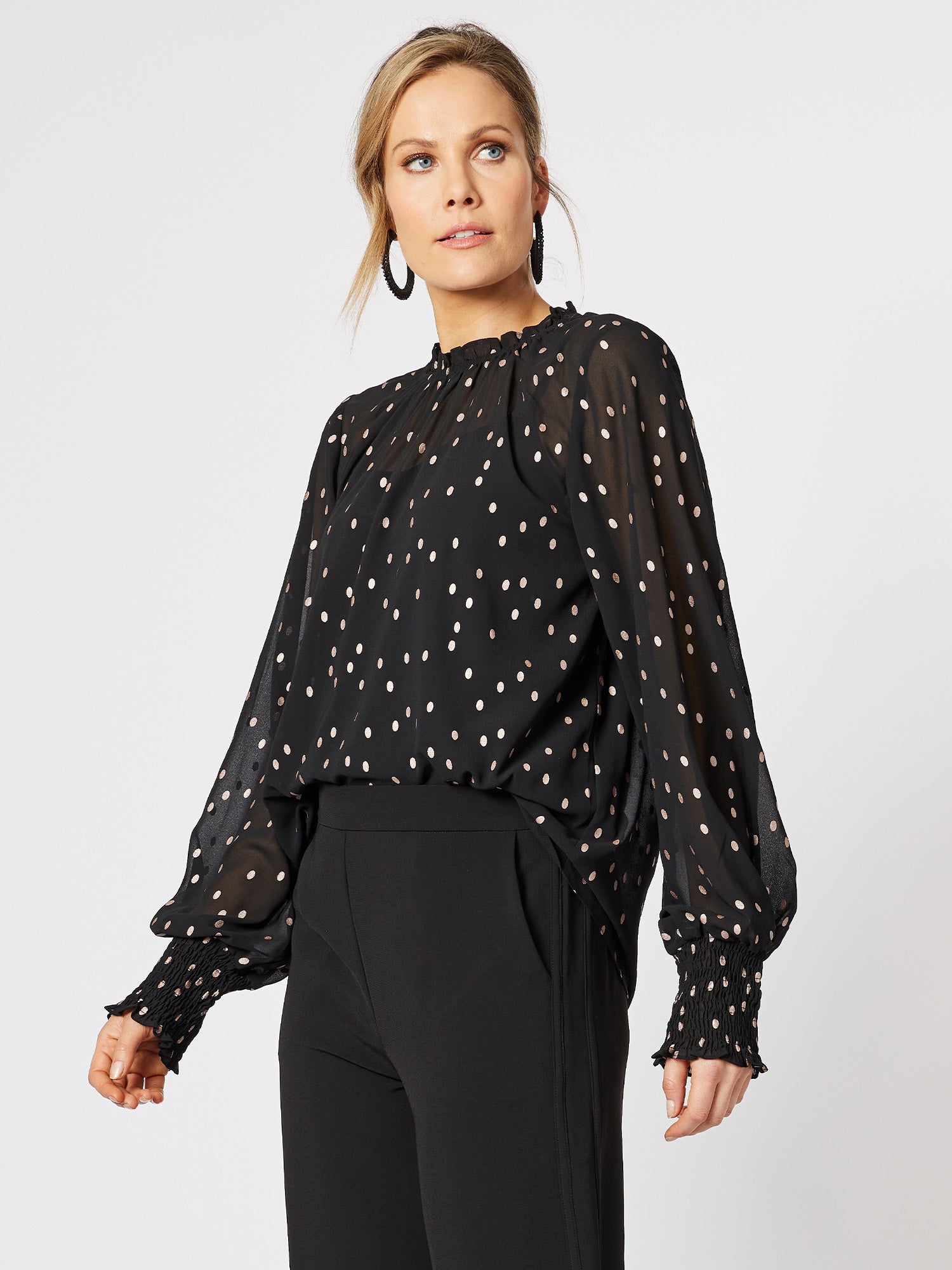 Sheer Bronze Spot Top - Black