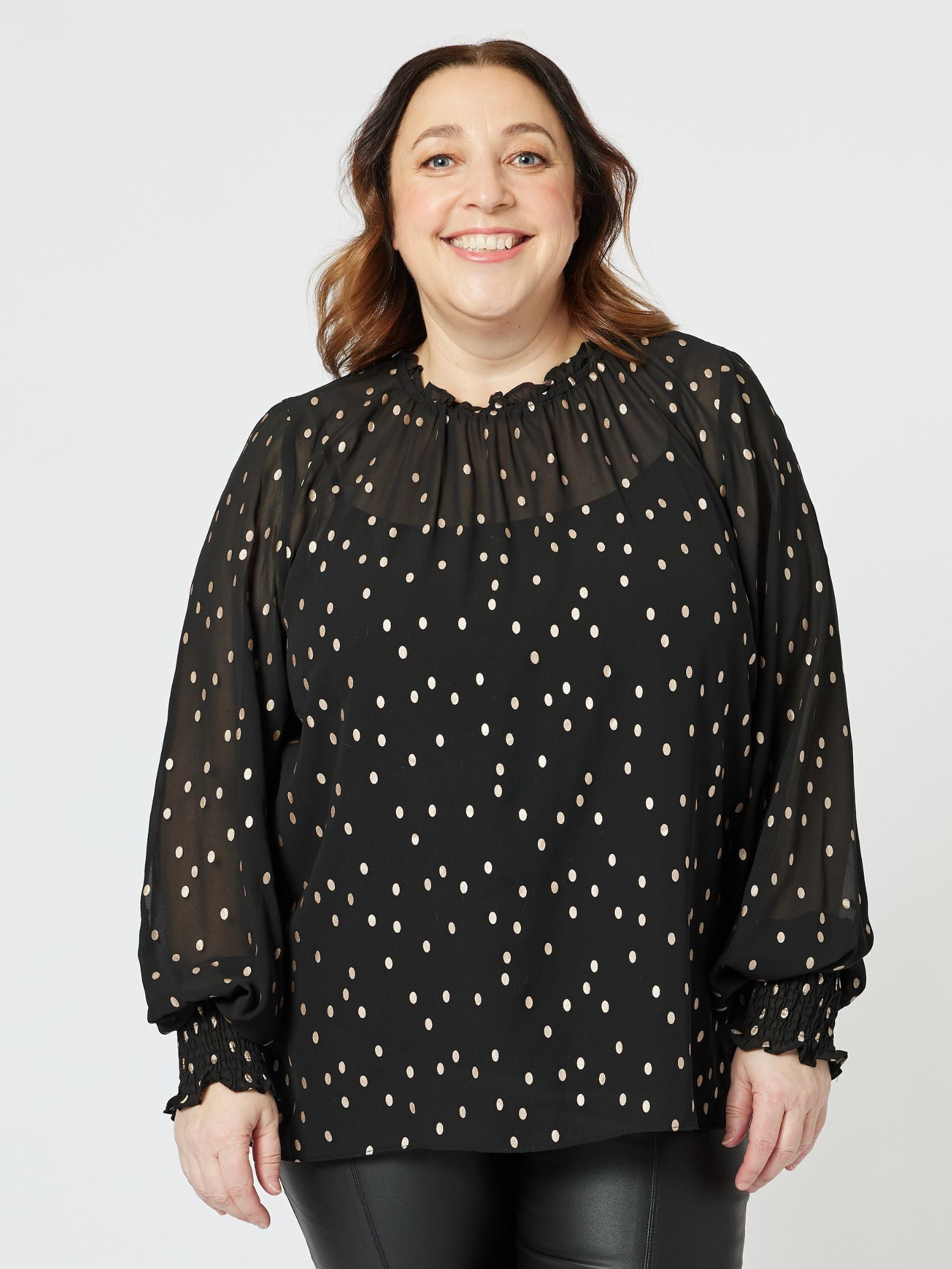 Sheer Bronze Spot Top - Black