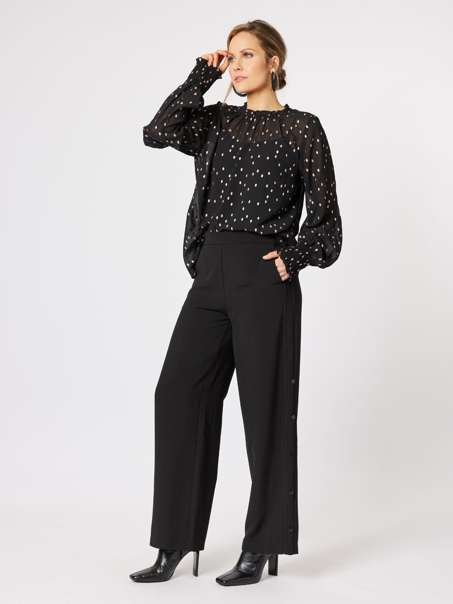 Sheer Bronze Spot Top - Black