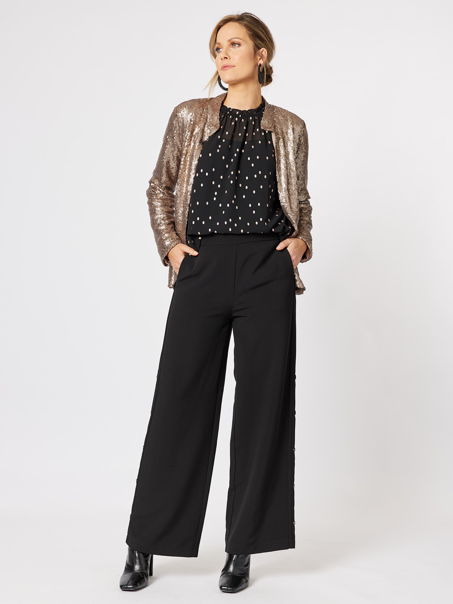 Sheer Bronze Spot Top - Black