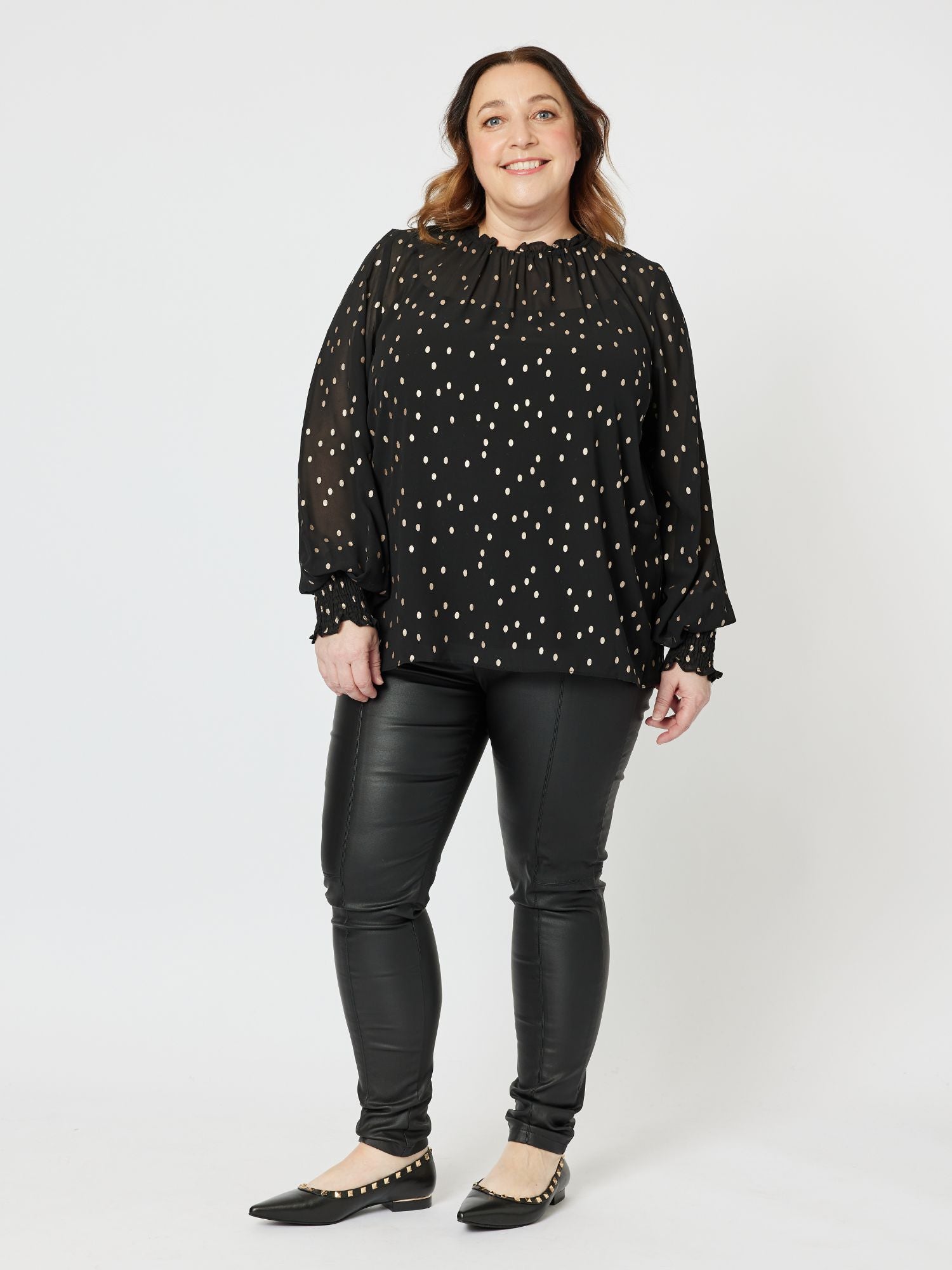 Sheer Bronze Spot Top - Black