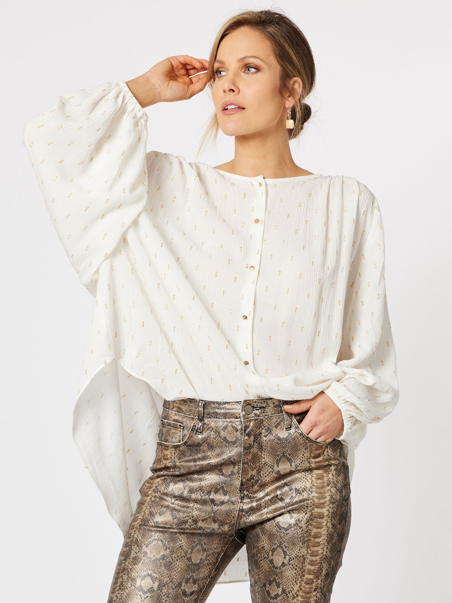 Taylor Spot Collarless Shirt - White