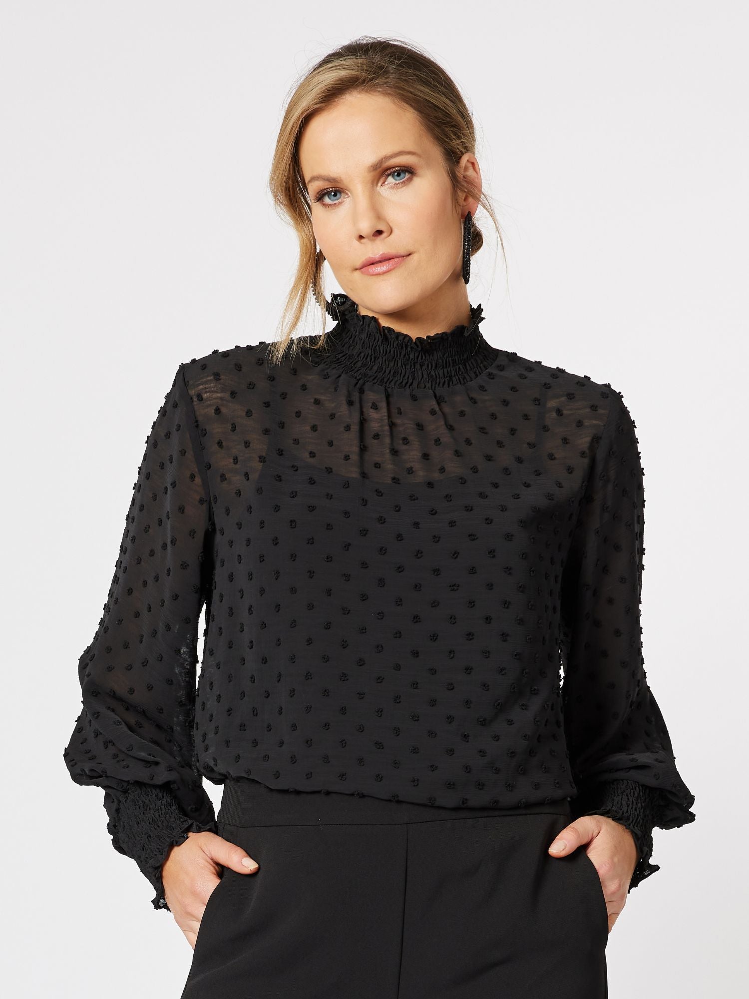 Sheer Spot Top - Black