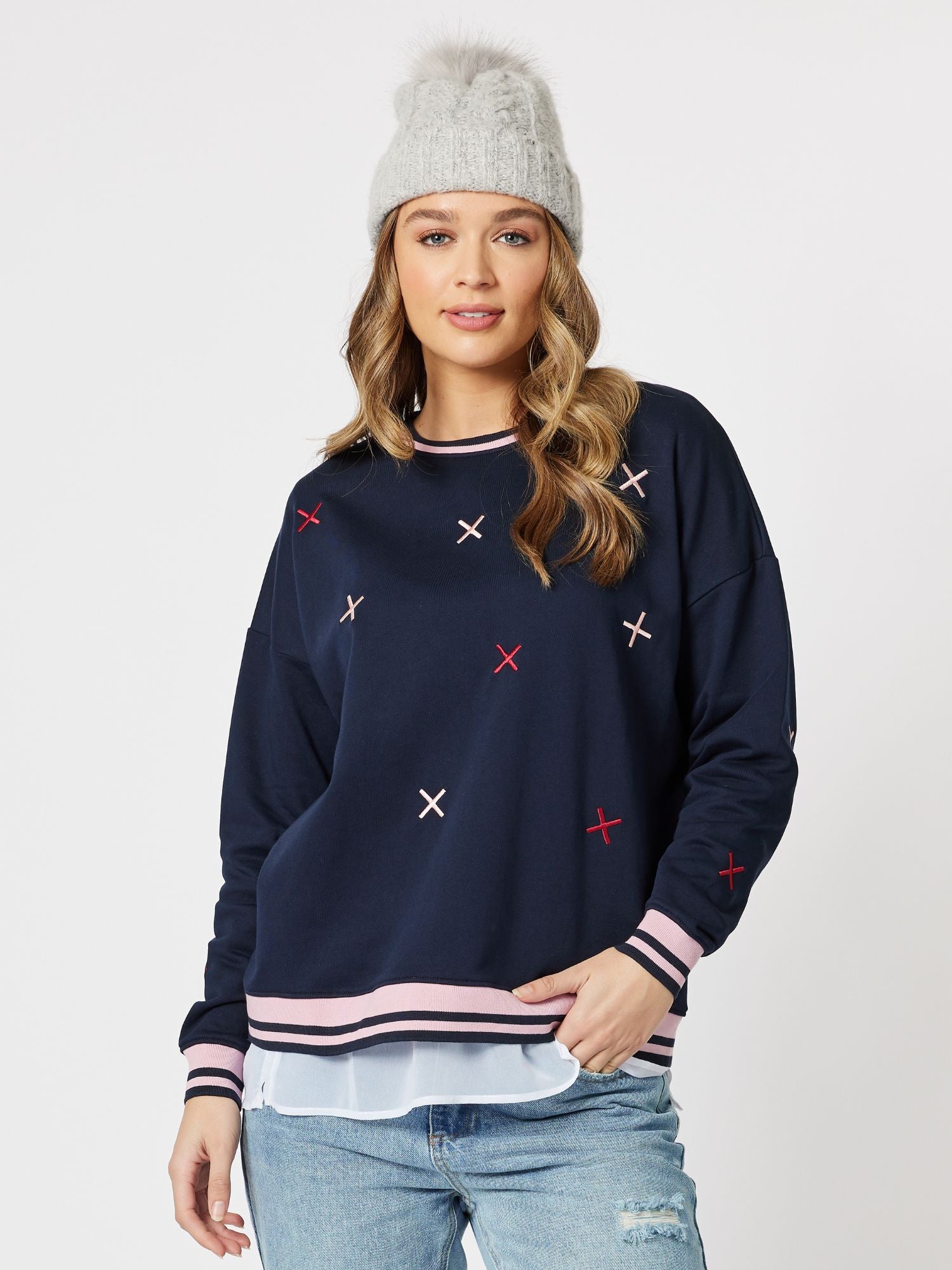 Embroidered Cotton Sweatshirt - Navy