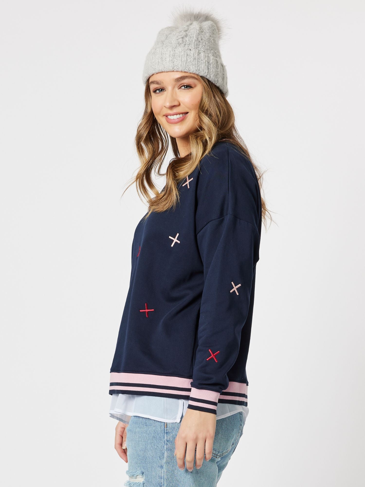 Embroidered Cotton Sweatshirt - Navy