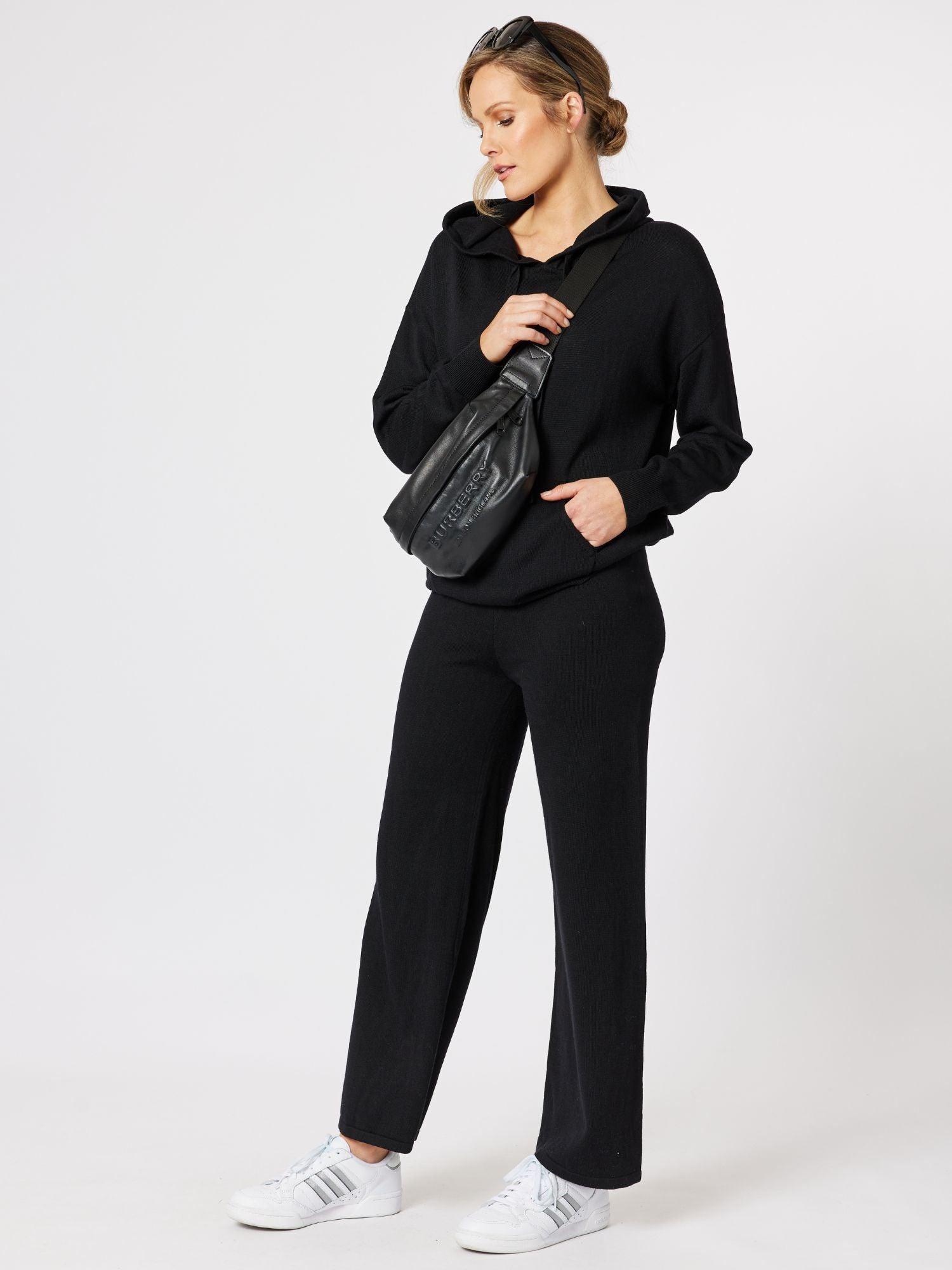 Florence Cashmere Blend Wide Leg Pant - Black
