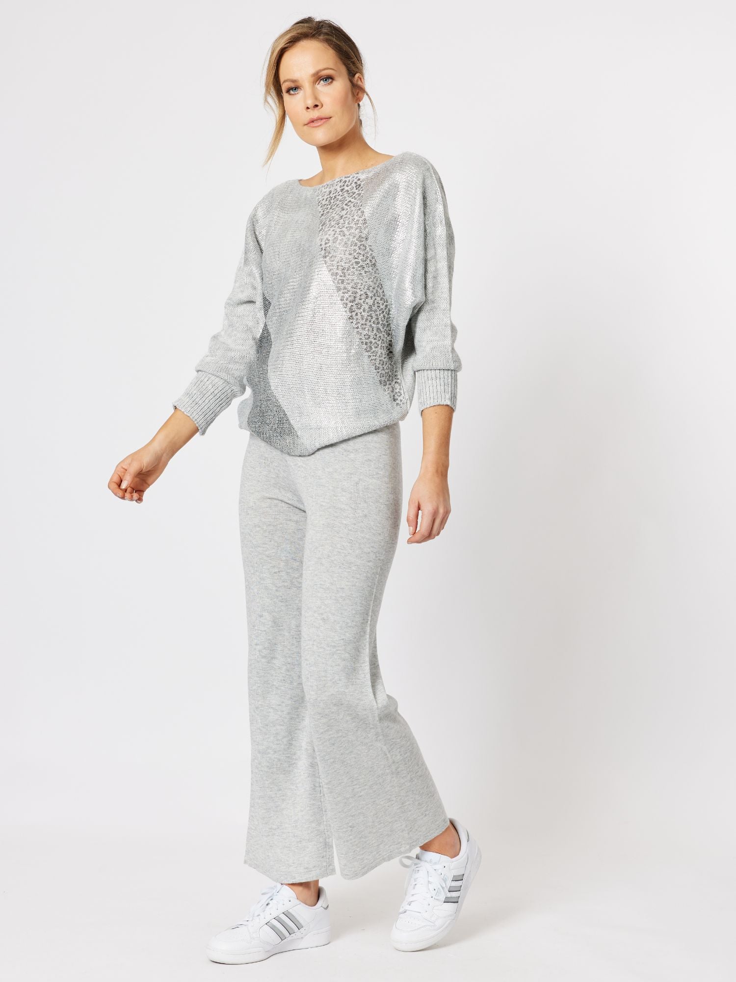 Florence Cashmere Blend Wide Leg Pant - Silver
