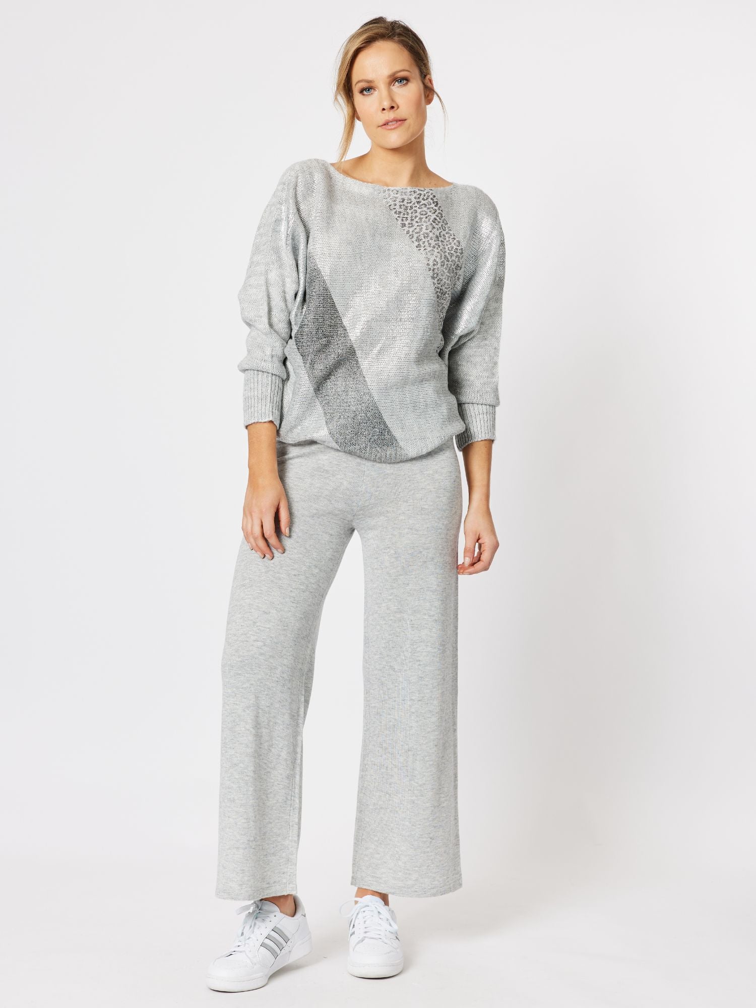 Florence Cashmere Blend Wide Leg Pant - Silver