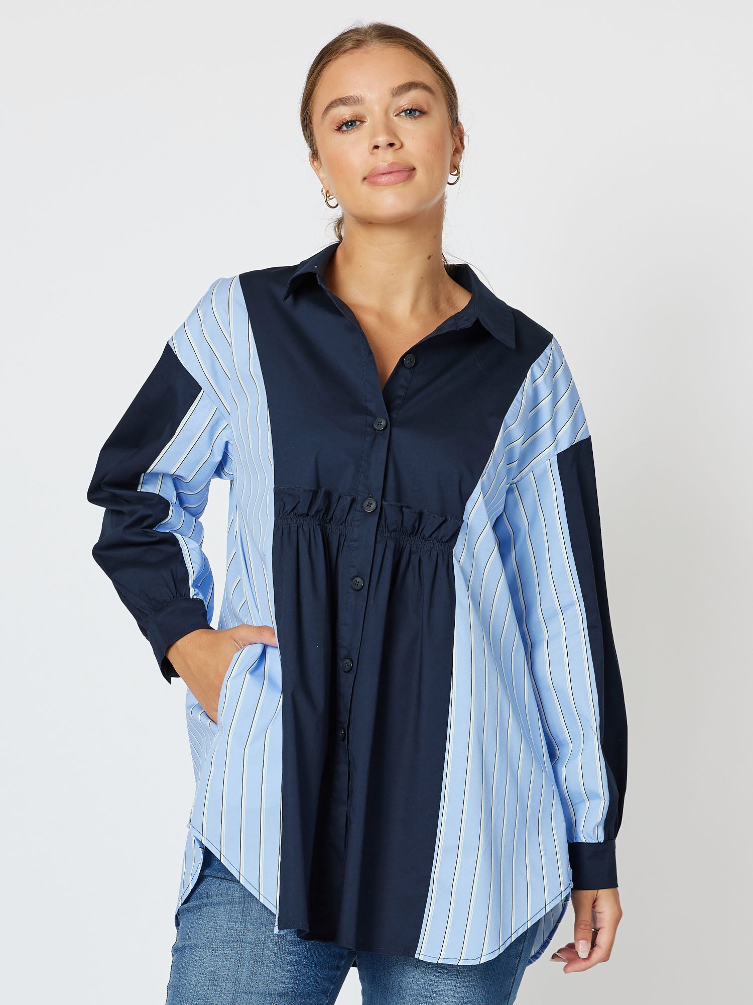 Felicity Spliced Shirt - Navy