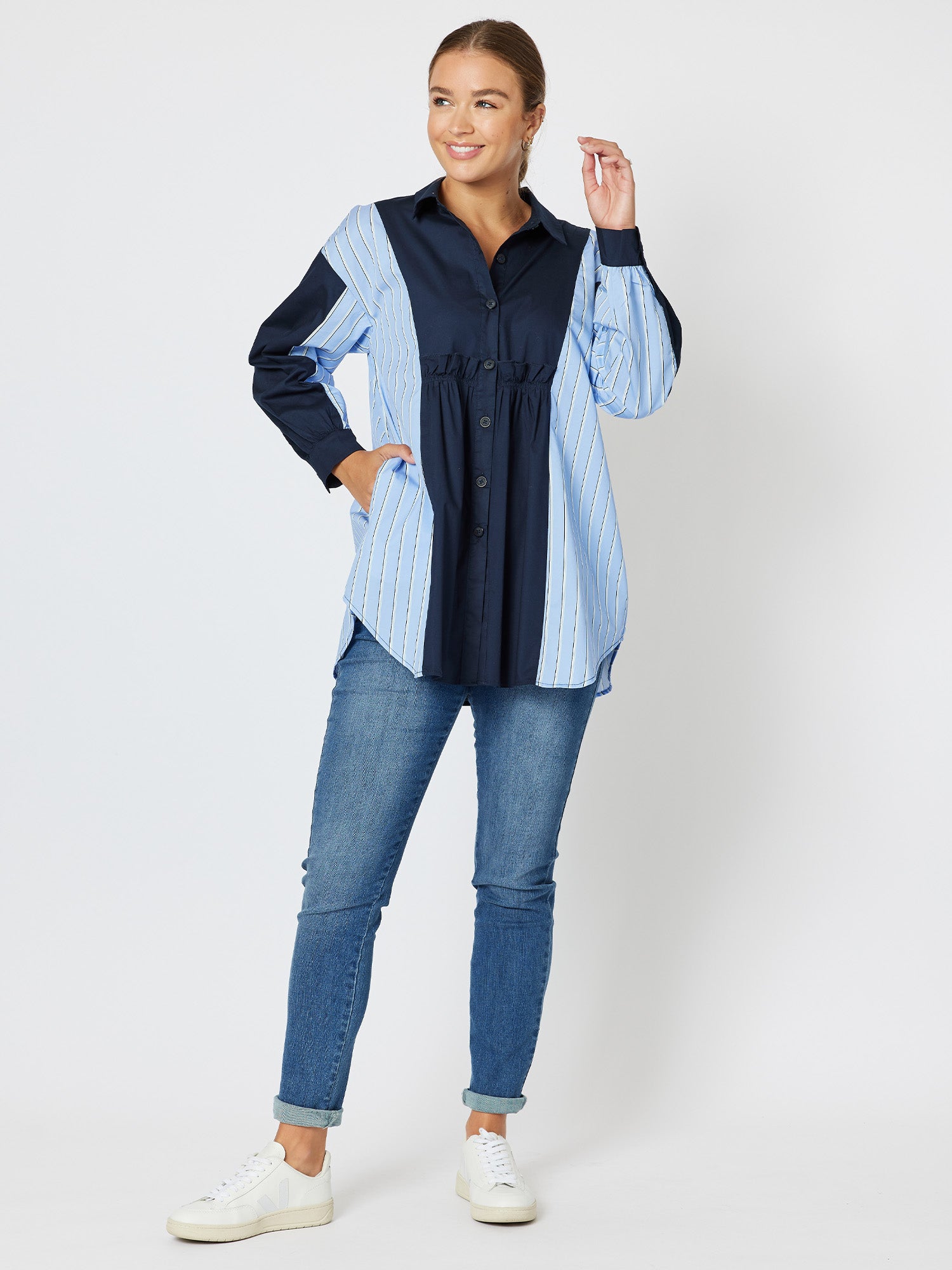 Felicity Spliced Shirt - Navy