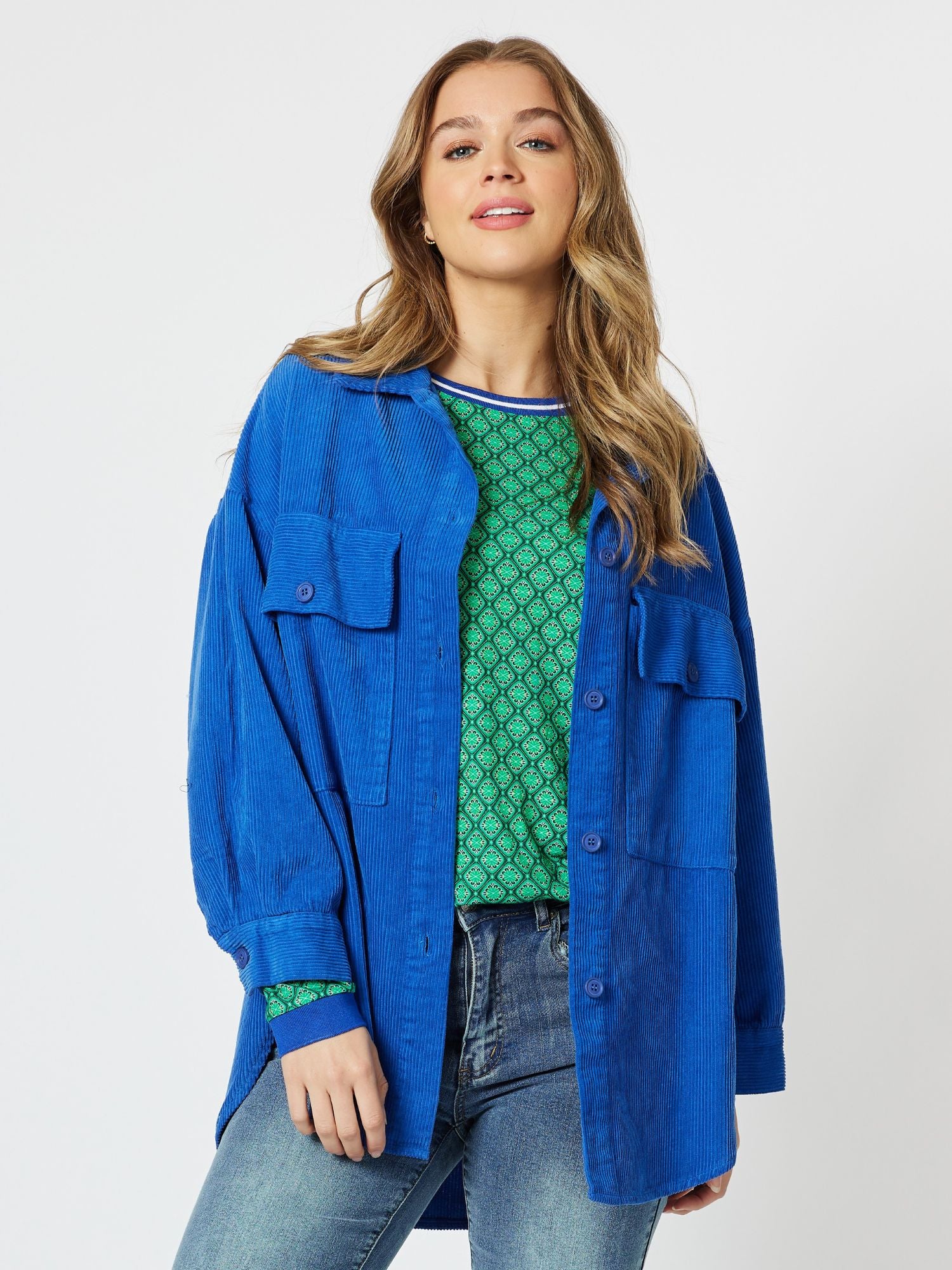 Zoe Cord Oversized Shacket - Cobalt
