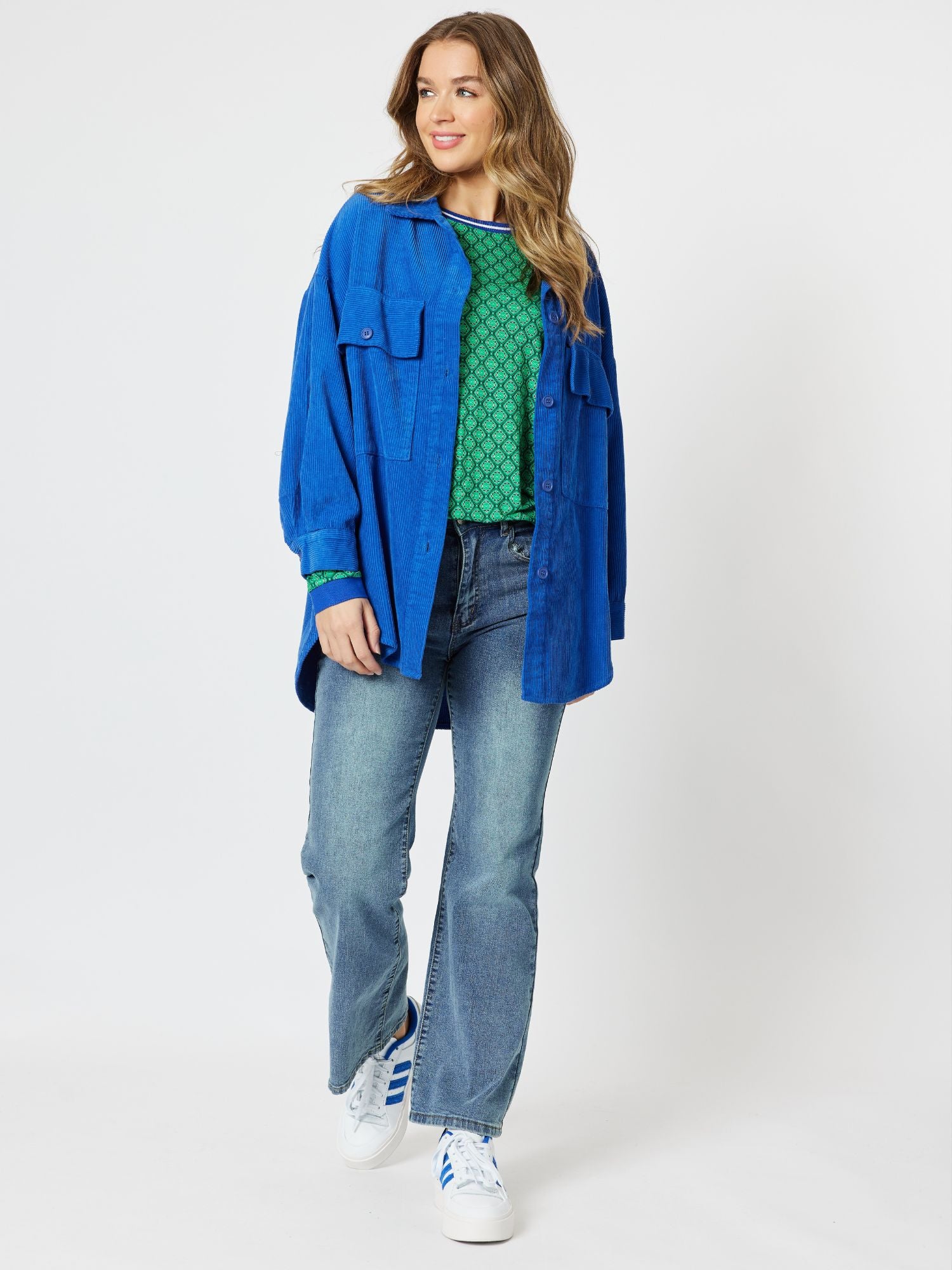 Zoe Cord Oversized Shacket - Cobalt